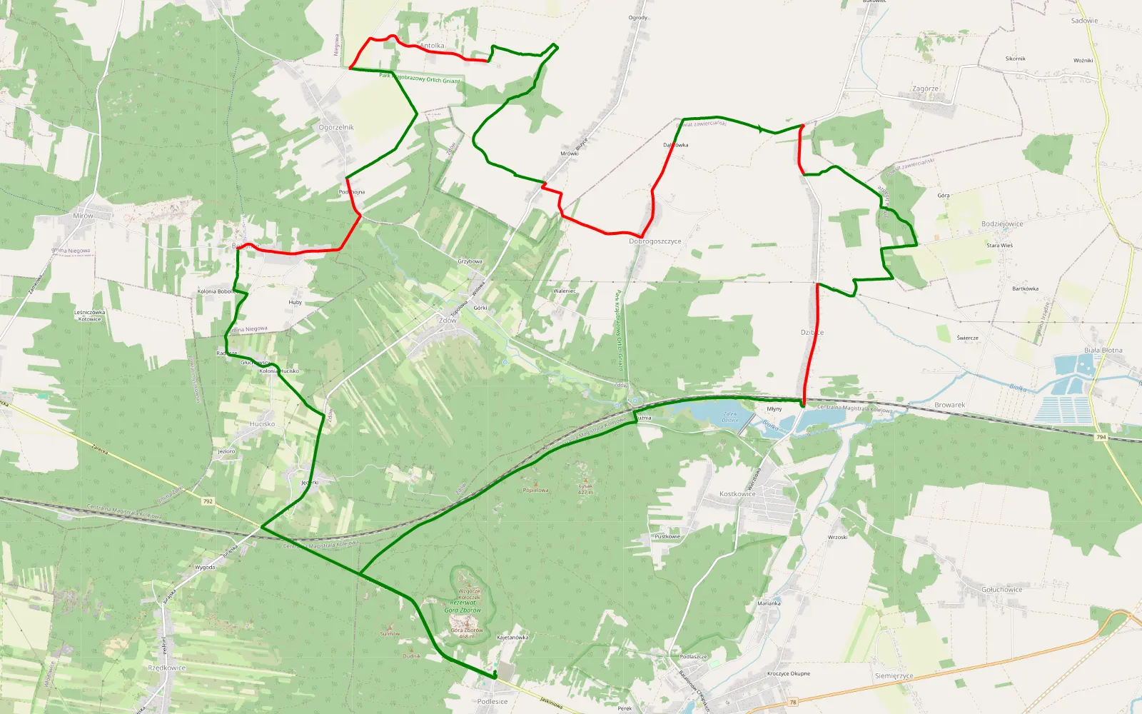 Mapa trasy JA1 2023 nocna przejażdzka - 23.2 km trasy offroad, Powiat Myszkowski