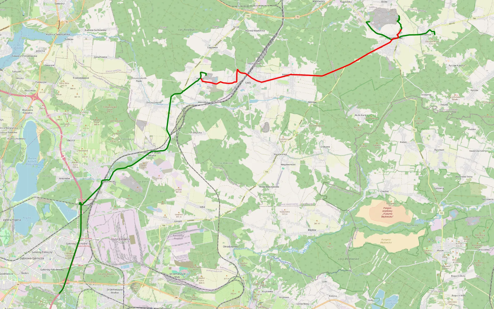 Mapa trasy Ogrodzienjec - 17.8 km trasy offroad, Powiat Zawierciański