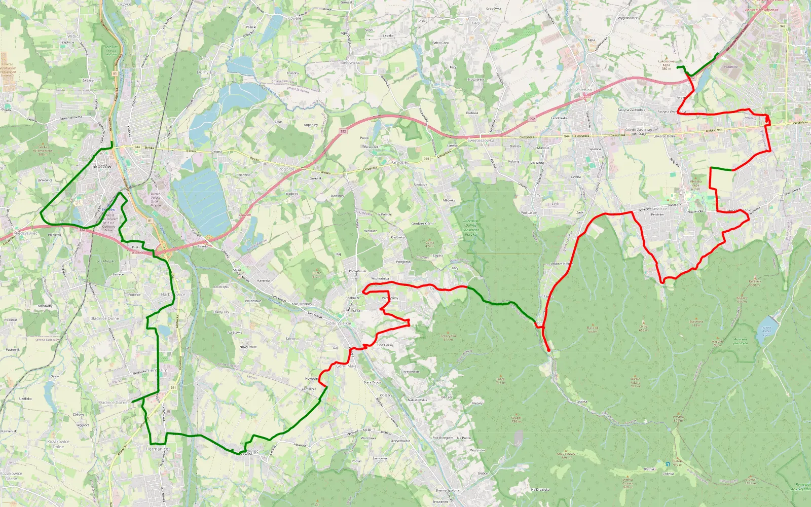 Map of Skoczów - Wapienica - 24.6 km offroad trail, Bielsko County