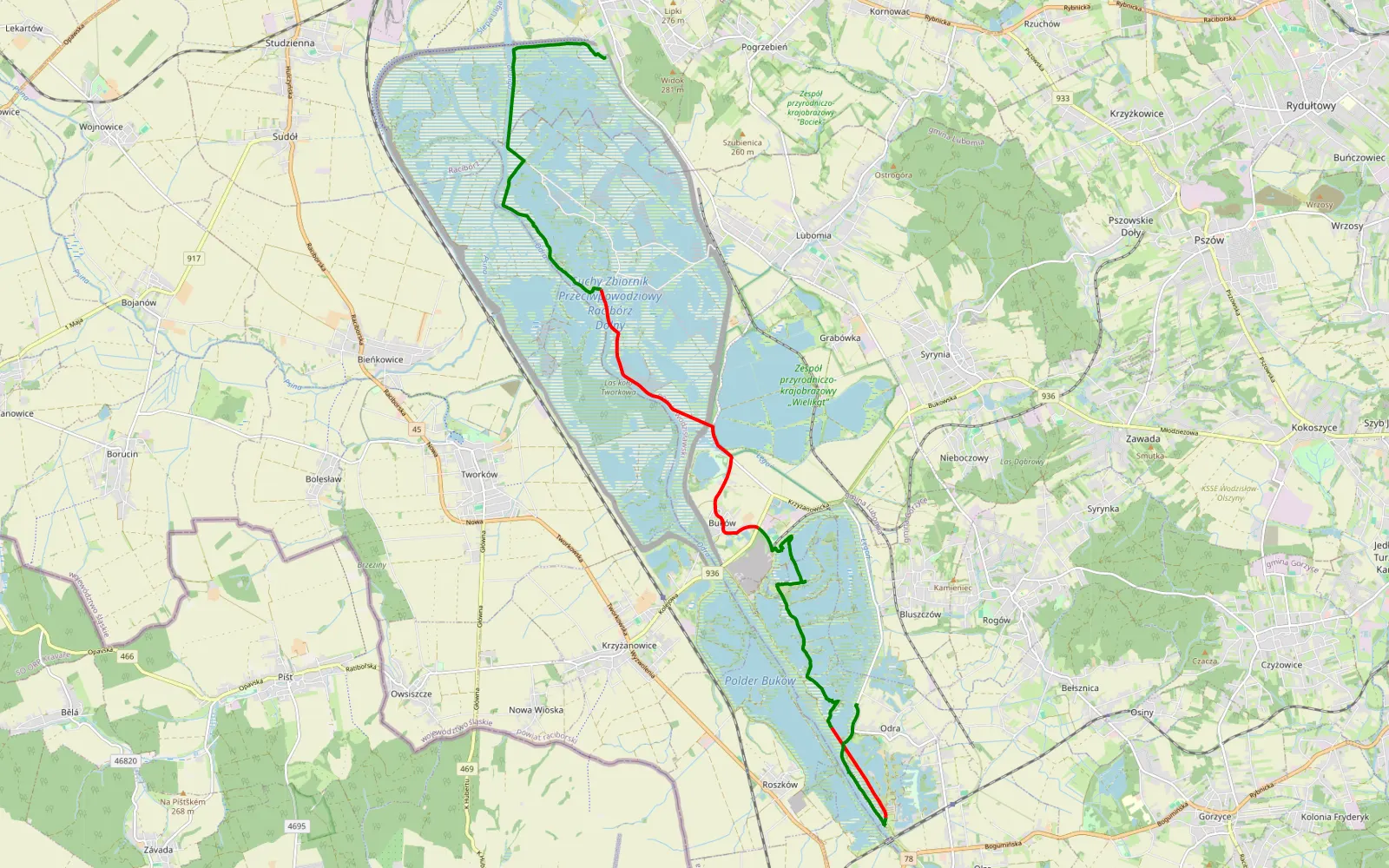 Map of Pogwizdów - Odra - 20.4 km offroad trail, Wodzisław County