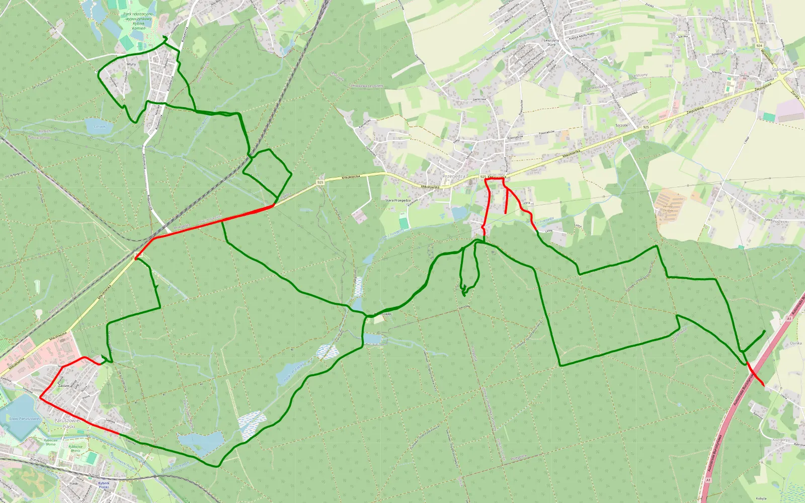 Map of Kamień - Stanowice - 28.1 km offroad trail, Rybnik County