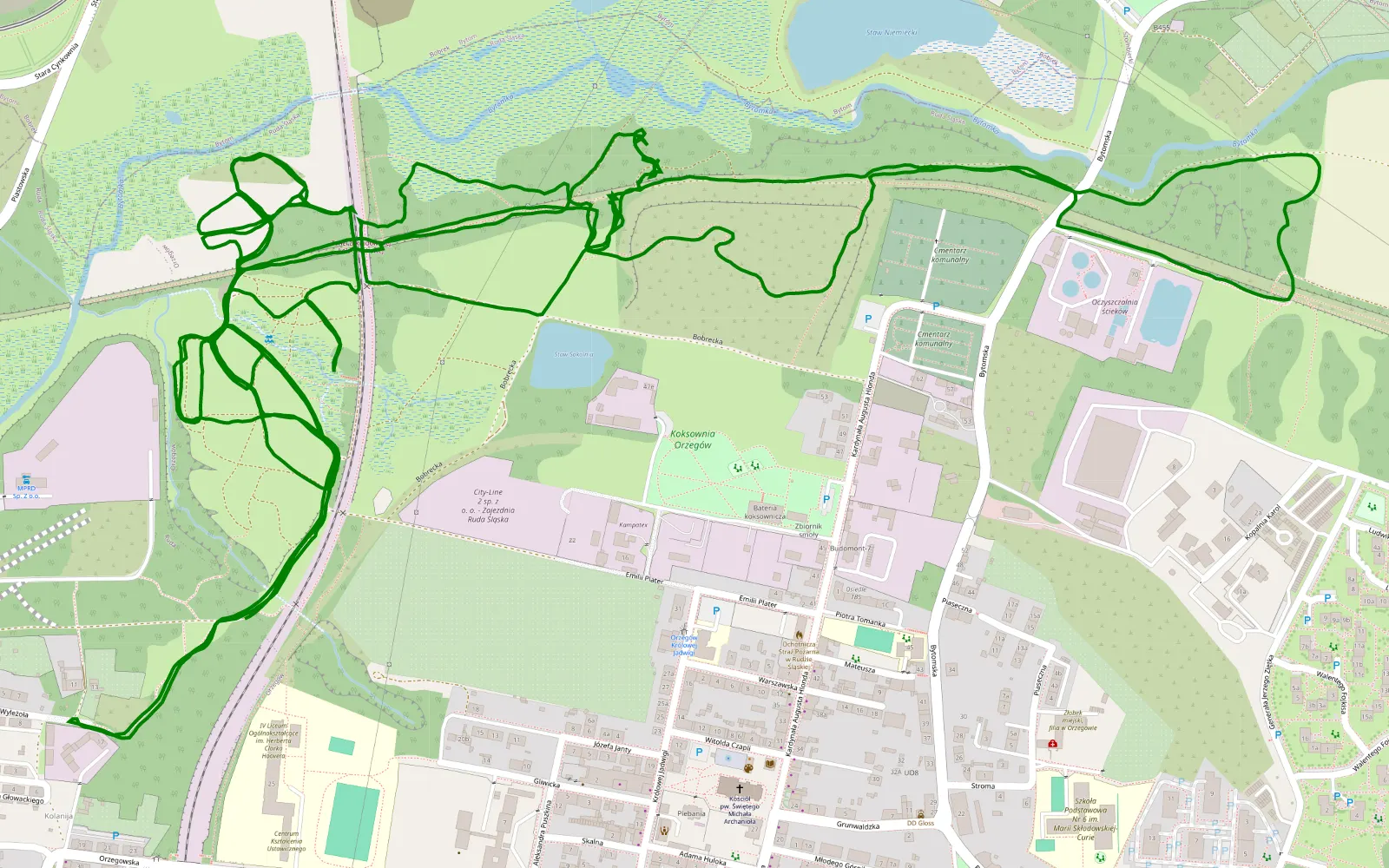 Map of Orzegów - Rudzka Kuźnica - 9.8 km offroad trail, Ruda Śląska