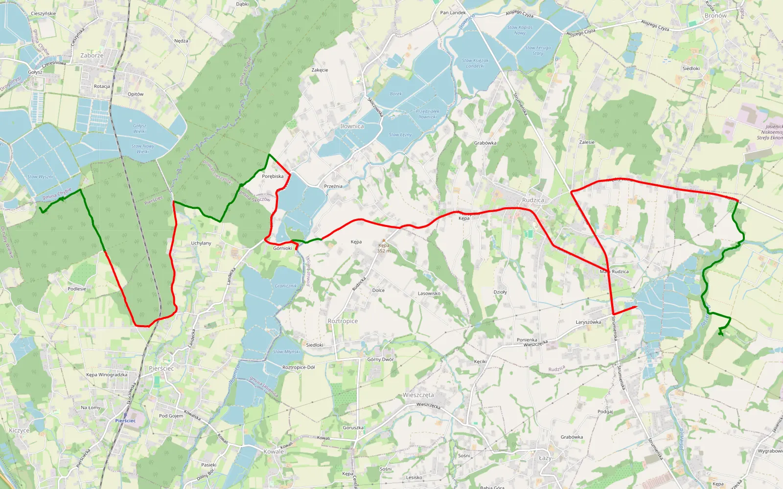 Map of Zaborze - Rudzica - 22.8 km offroad trail, Bielsko County