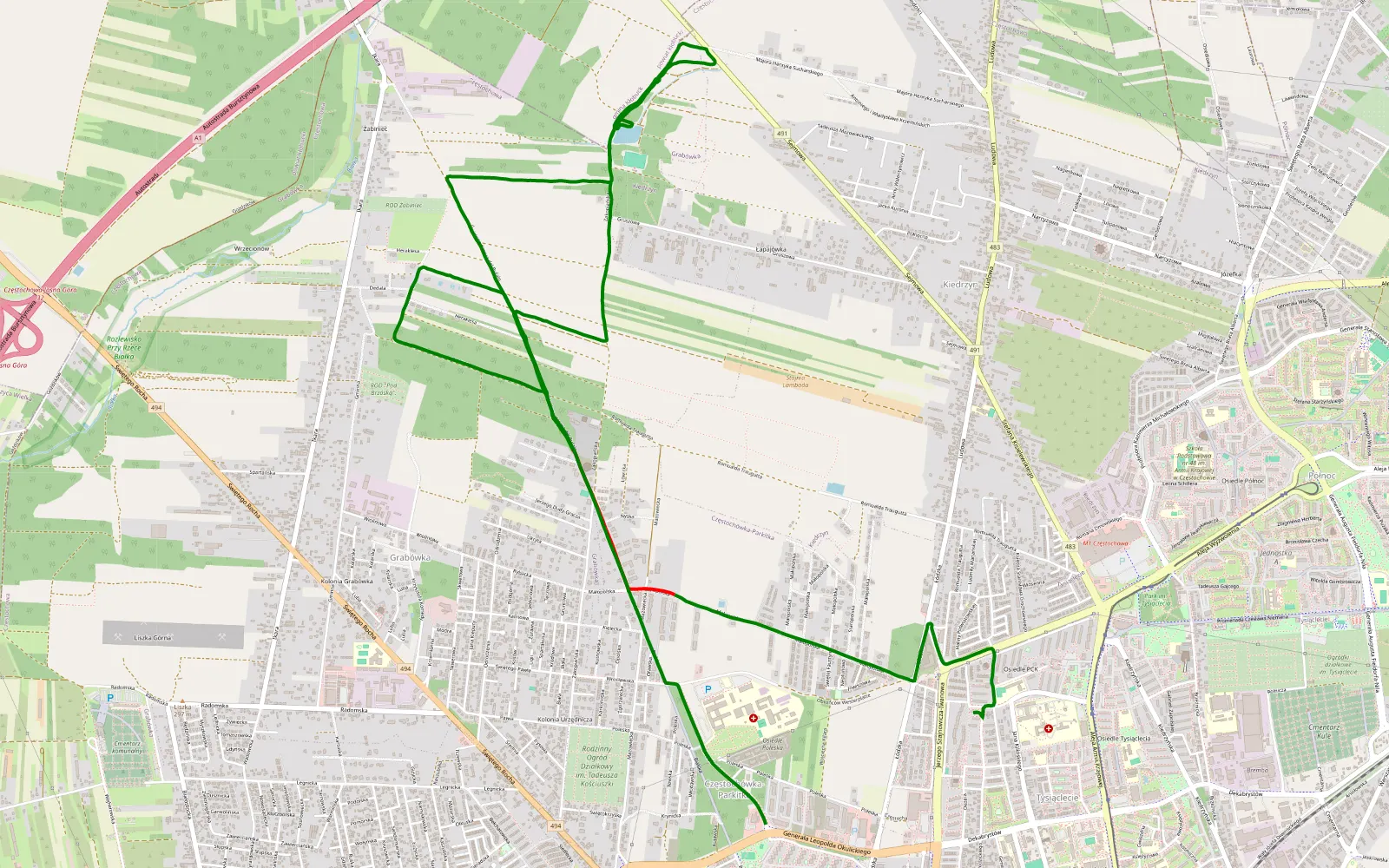 Map of Tysiąclecie - Częstochówka-Parkitka - 11.6 km offroad trail, Częstochowa