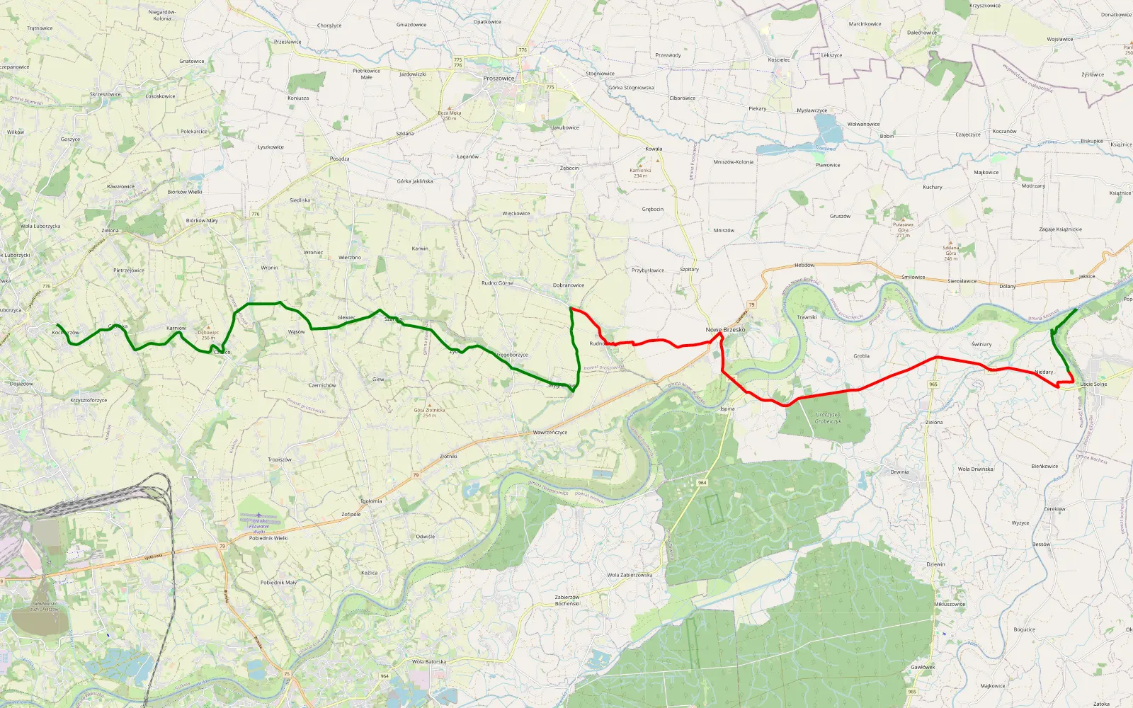 Map of Kocmyrzów - Jaksice - 19.5 km offroad trail, Bochnia County