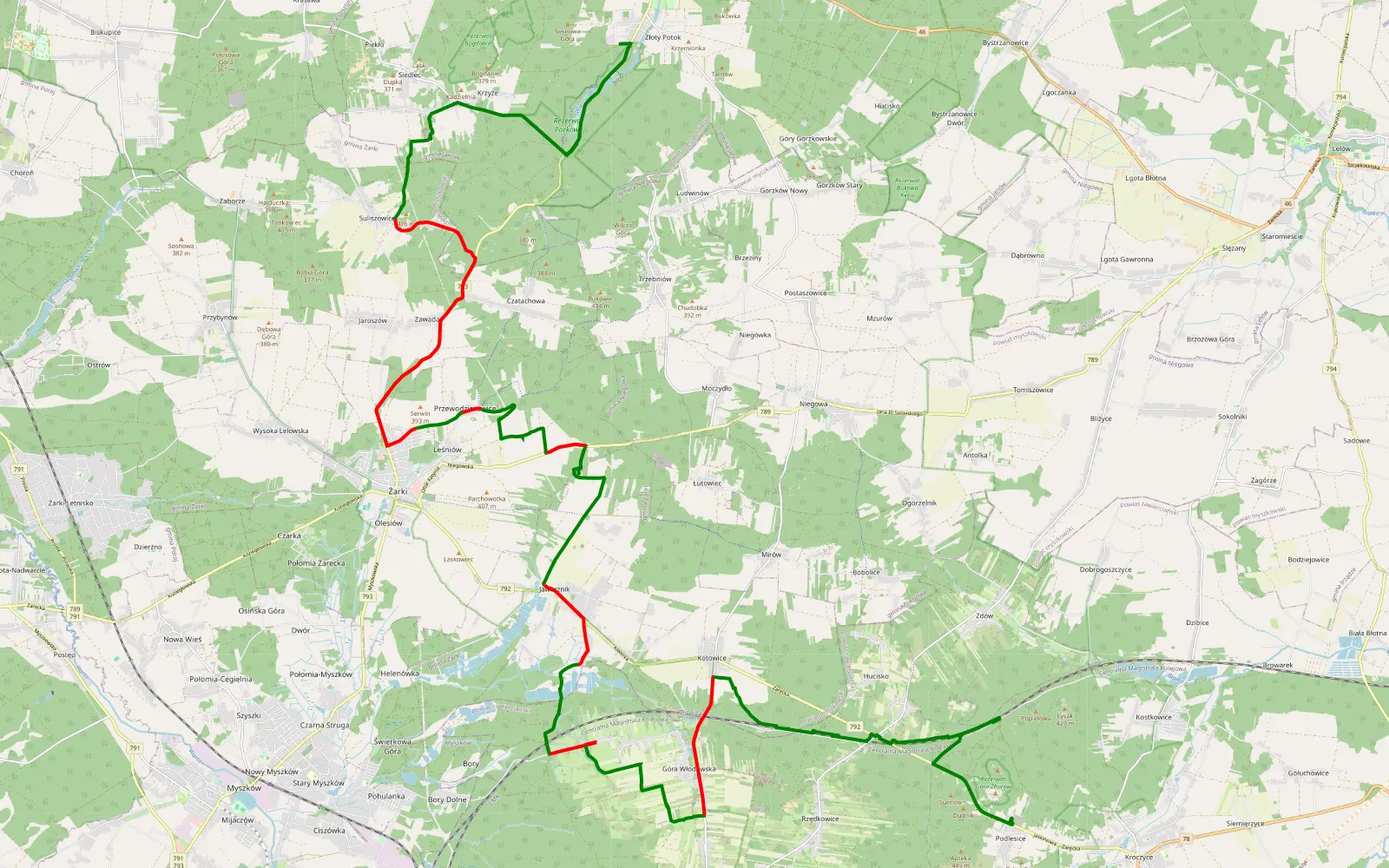 Map of Potok Złoty - Podlesice - 38.7 km offroad trail, Myszków County