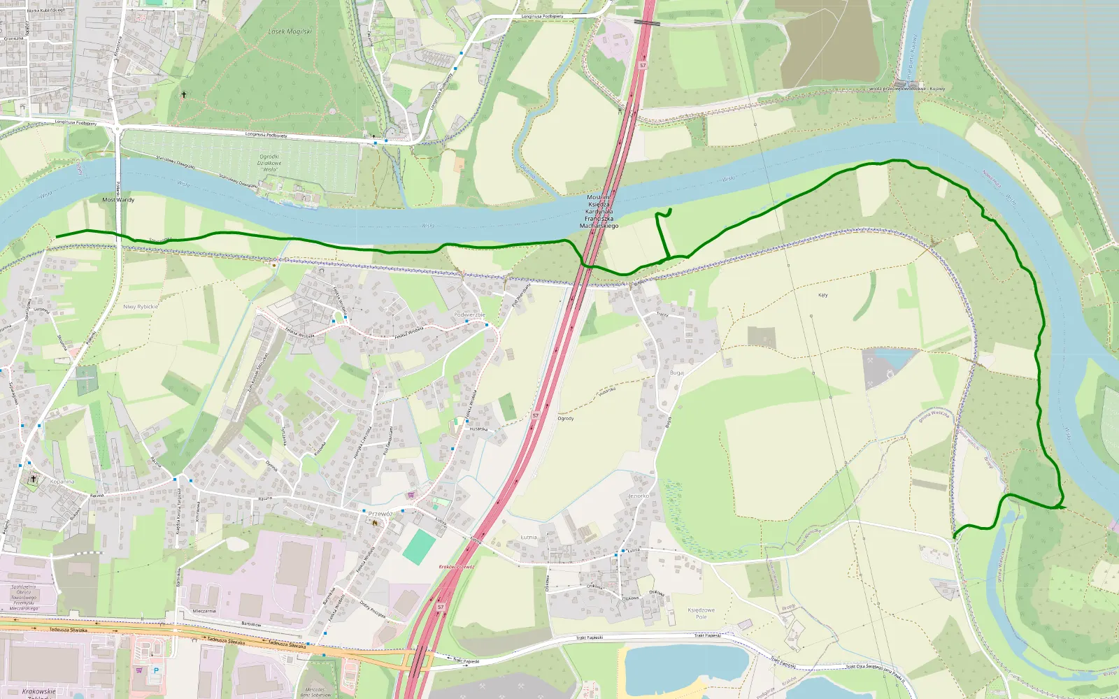 Map of Rybitwy - Brzegi - 5.6 km offroad trail, Krakow