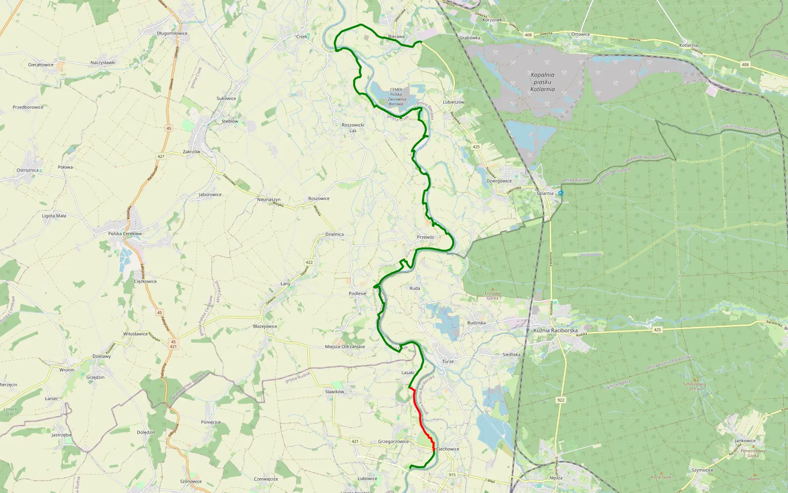 Map of Łubowice - Bierawa - 22.6 km offroad trail, Kędzierzyn-Koźle County