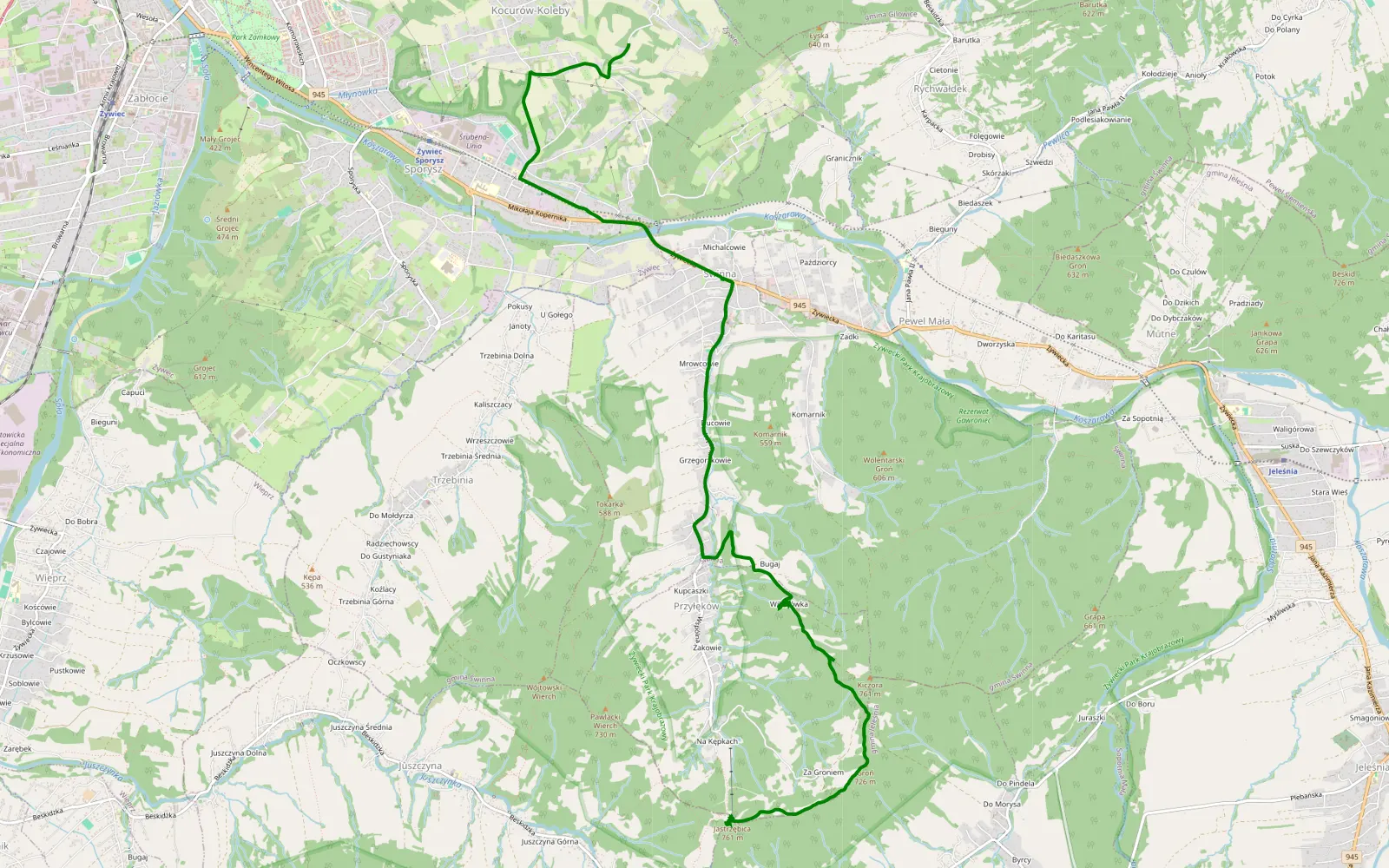 Map of Sporysz - Przyłęków - 3.9 km offroad trail, Żywiec County