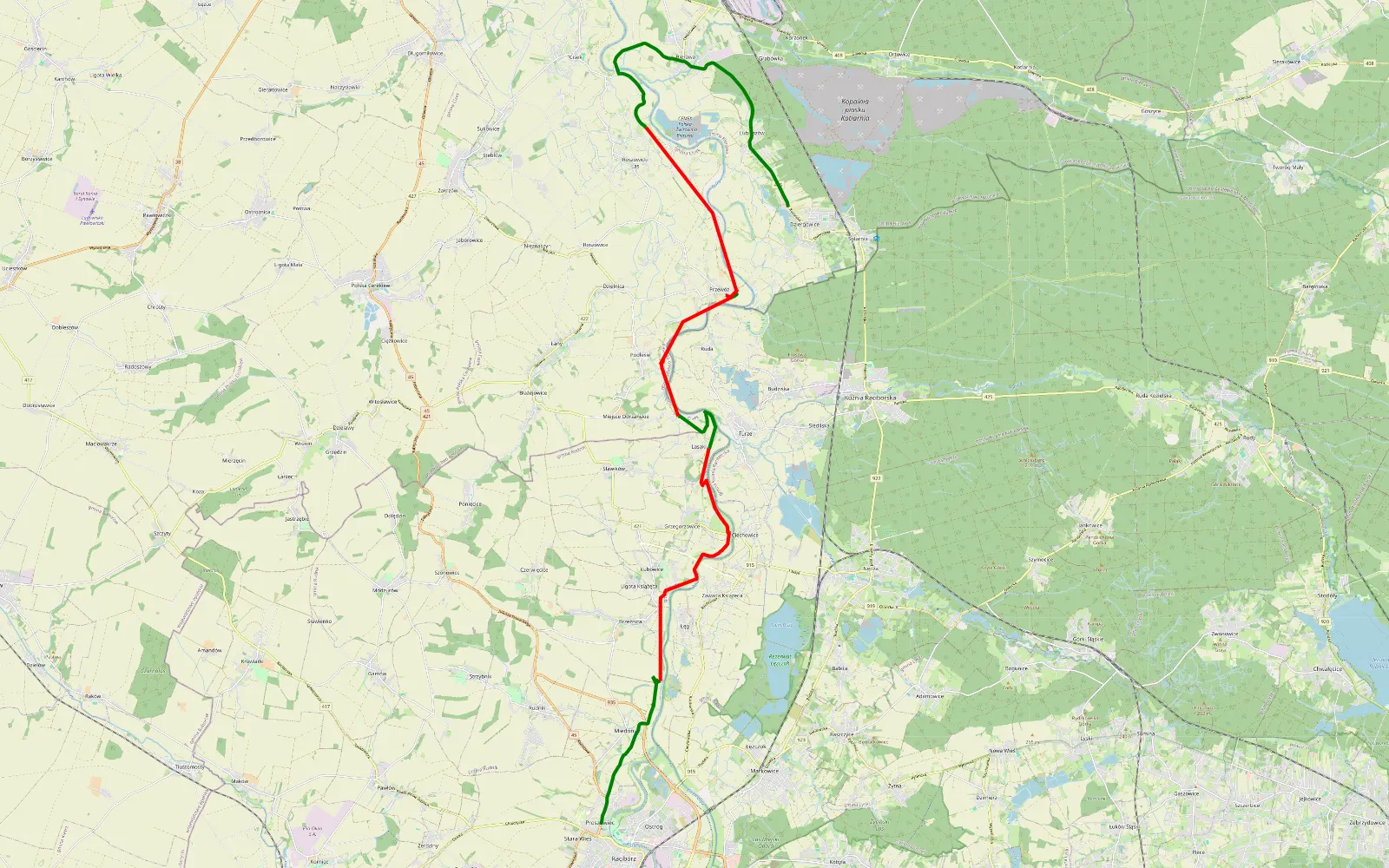 Map of Racibórz - Dziergowice - 24.1 km offroad trail, Racibórz County