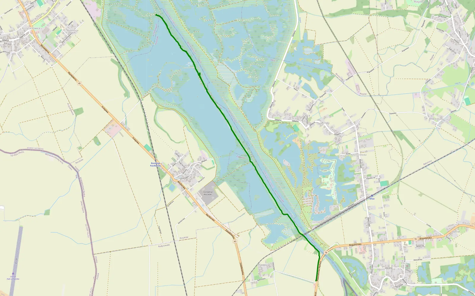 Map of Roszków - Olza - 7.3 km offroad trail, Racibórz County