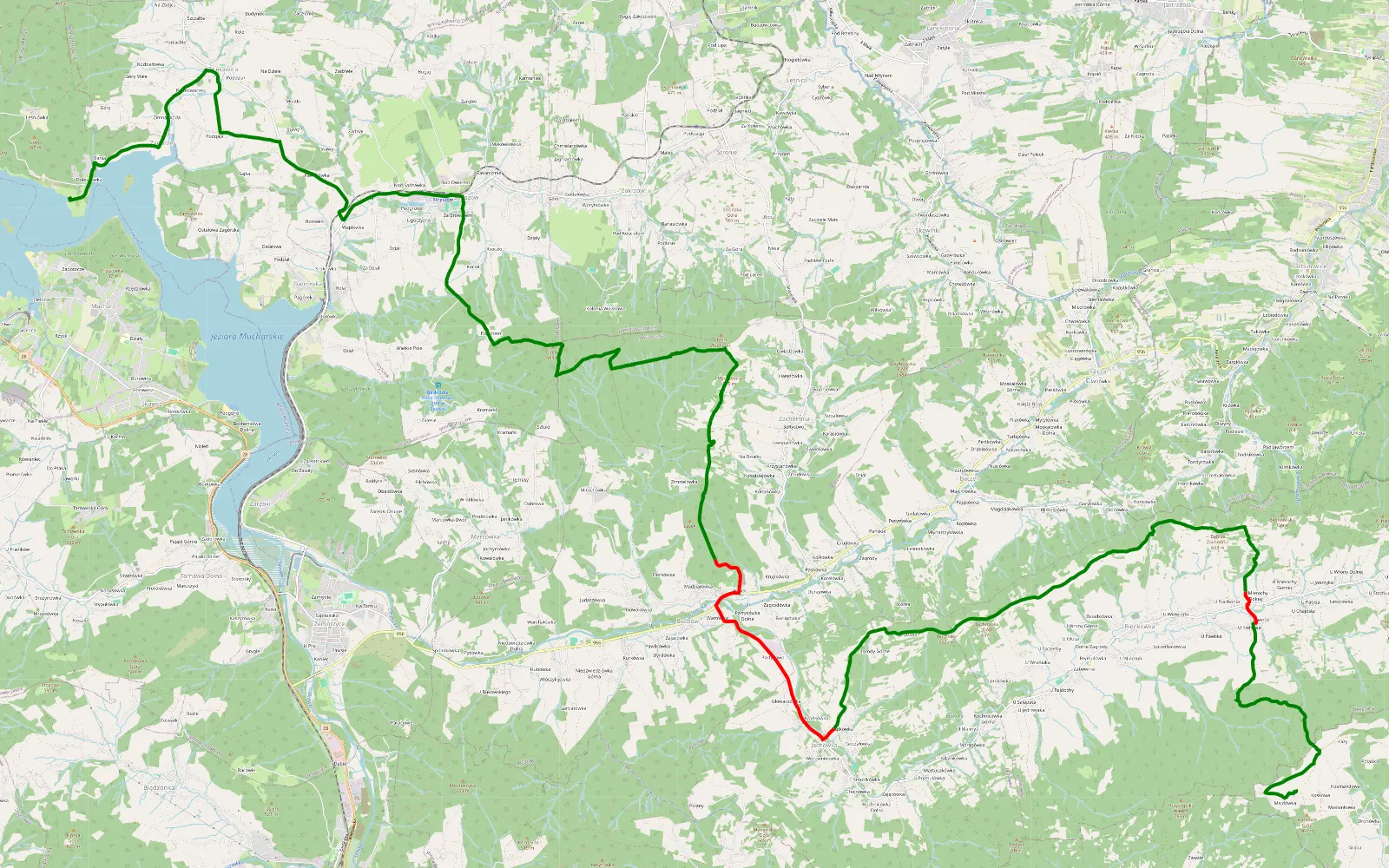 Mapa trasy Koskowa Góra - Mucharz - 23 km trasy offroad, Powiat Suski