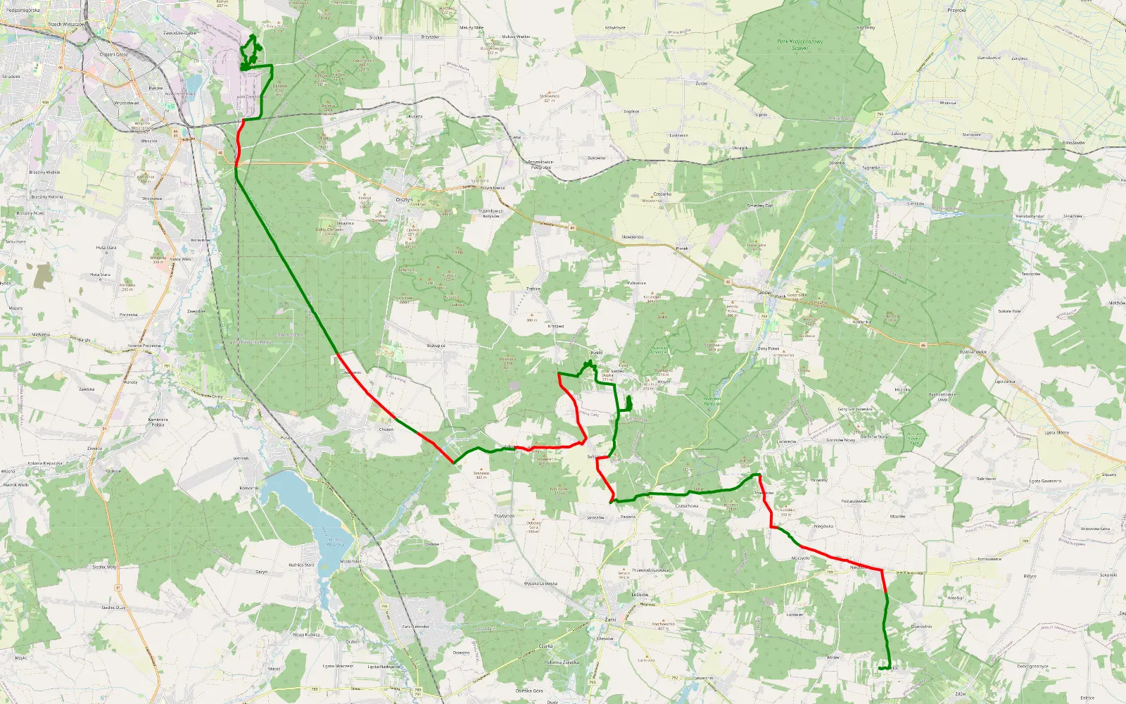 Mapa trasy Bobolice - Kucelin Przygody KJ - 55.1 km trasy offroad, Powiat Myszkowski
