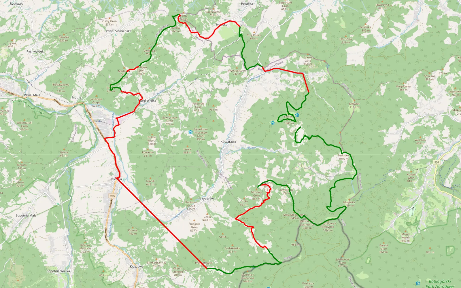Map of Koszarawa 13.06.2020 - 56.1 km offroad trail, Żywiec County