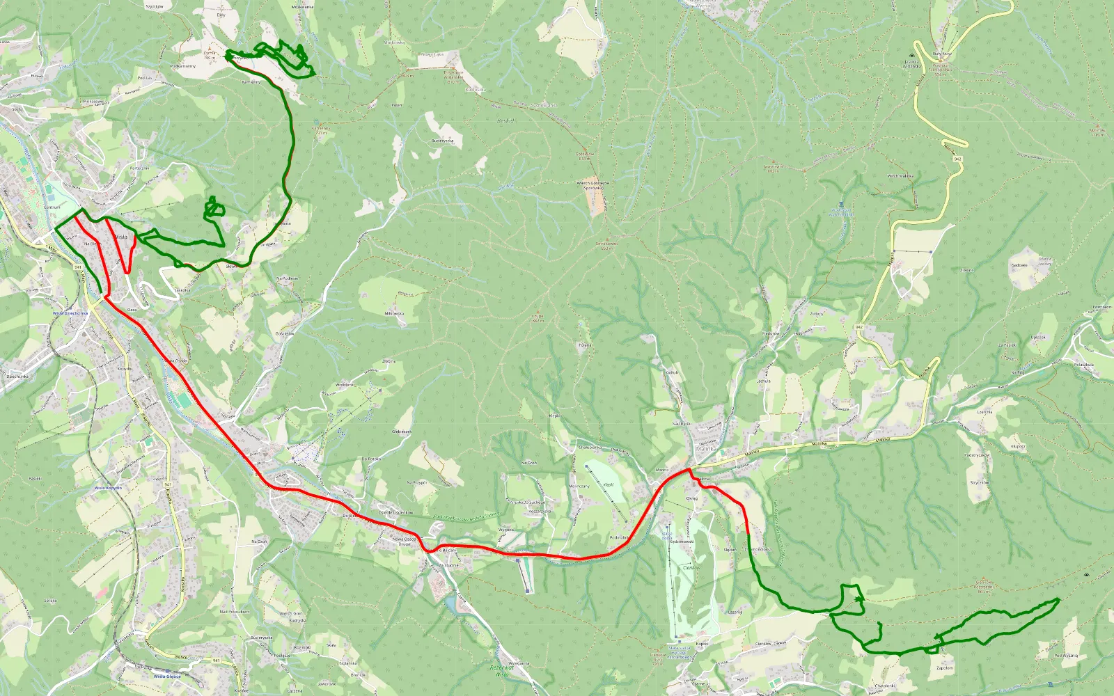 Map of Czarne - Wisła - 27.4 km offroad trail, Cieszyn County