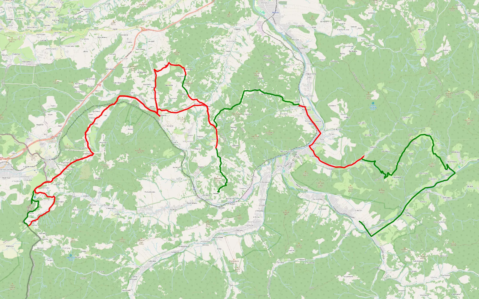 Mapa trasy Harmatów - Ujsoły - 43.6 km trasy offroad, Powiat Żywiecki