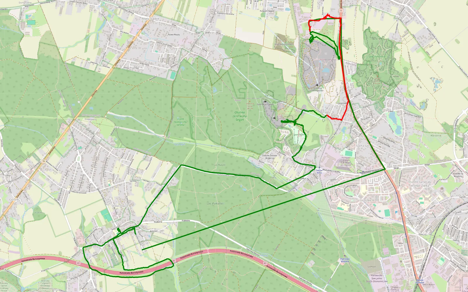 Map of Dolomity bytomskie - 6.3 km offroad trail, Tarnowskie Góry County