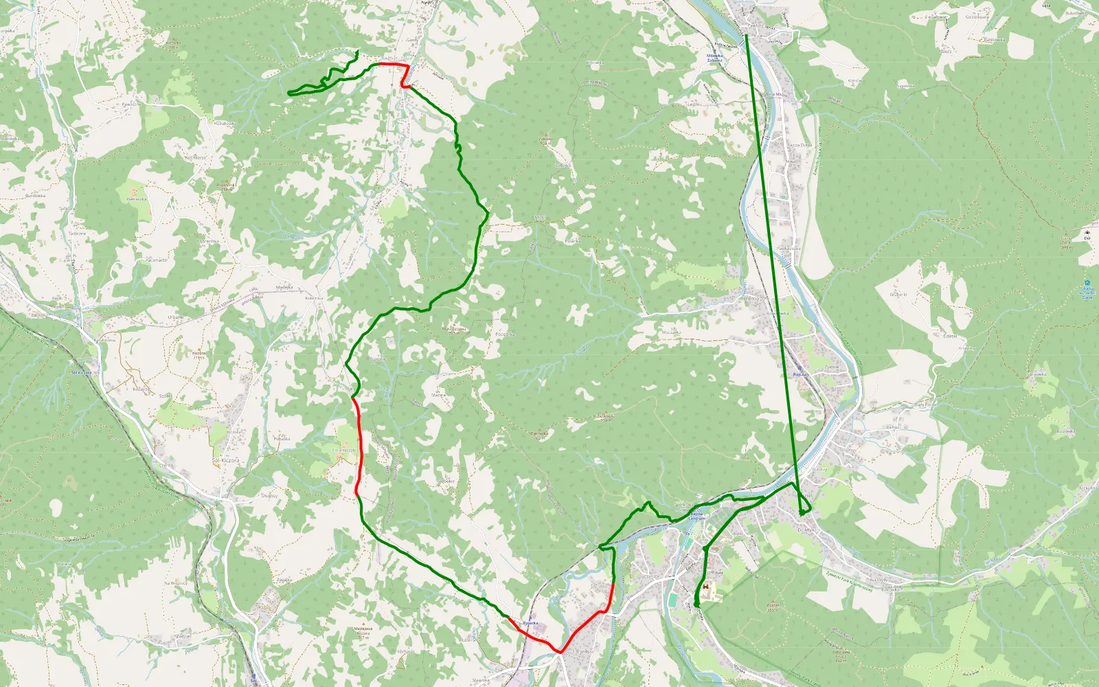 Mapa trasy Nieledwia - Rajcza - 11.8 km trasy offroad, Powiat Żywiecki