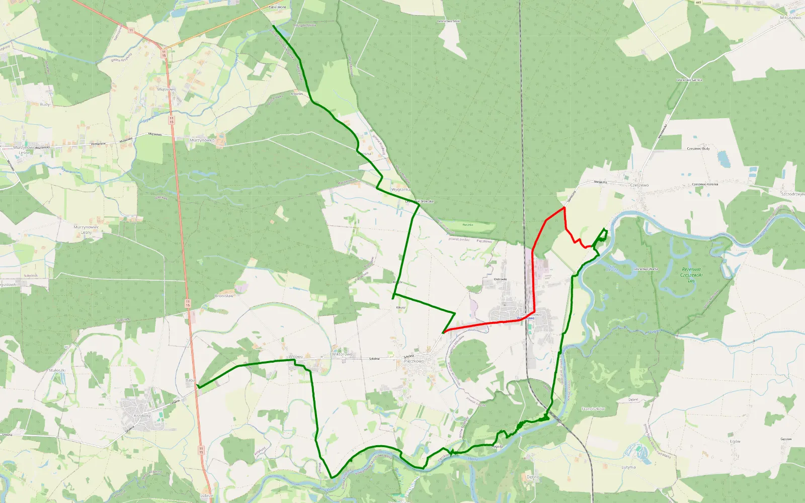 Map of wedlowska mieszanka - 22.7 km offroad trail, Środa Wielkopolska County