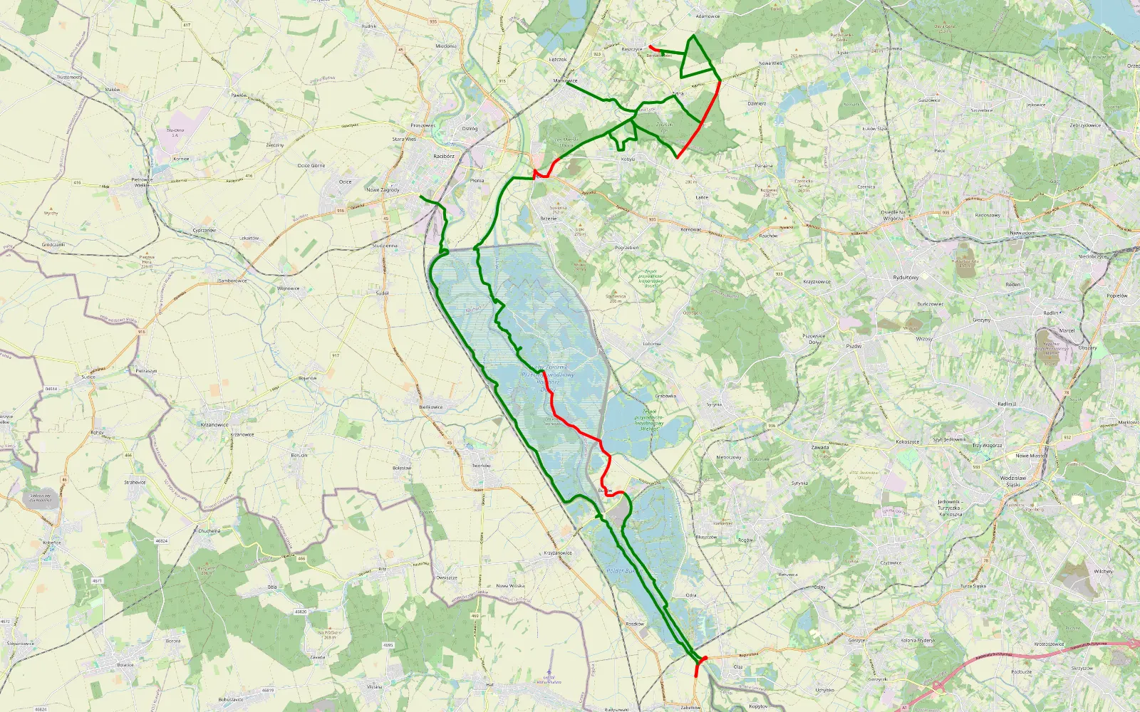 Map of wluczenge - 53 km offroad trail, Racibórz County