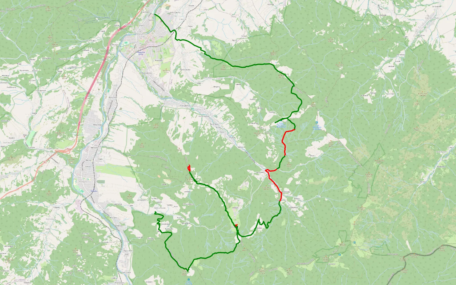 Mapa trasy Beskidzkie - 30.9 km trasy offroad, Powiat Żywiecki