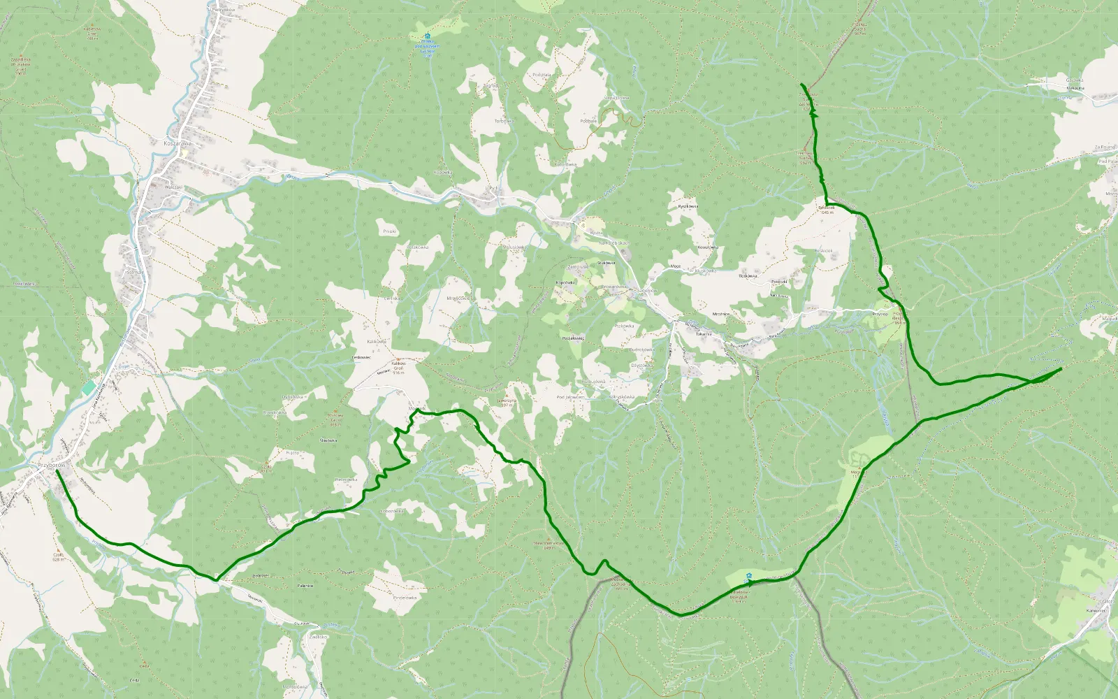 Mapa trasy Przyborów - Bystra - 11.1 km trasy offroad, Powiat Żywiecki