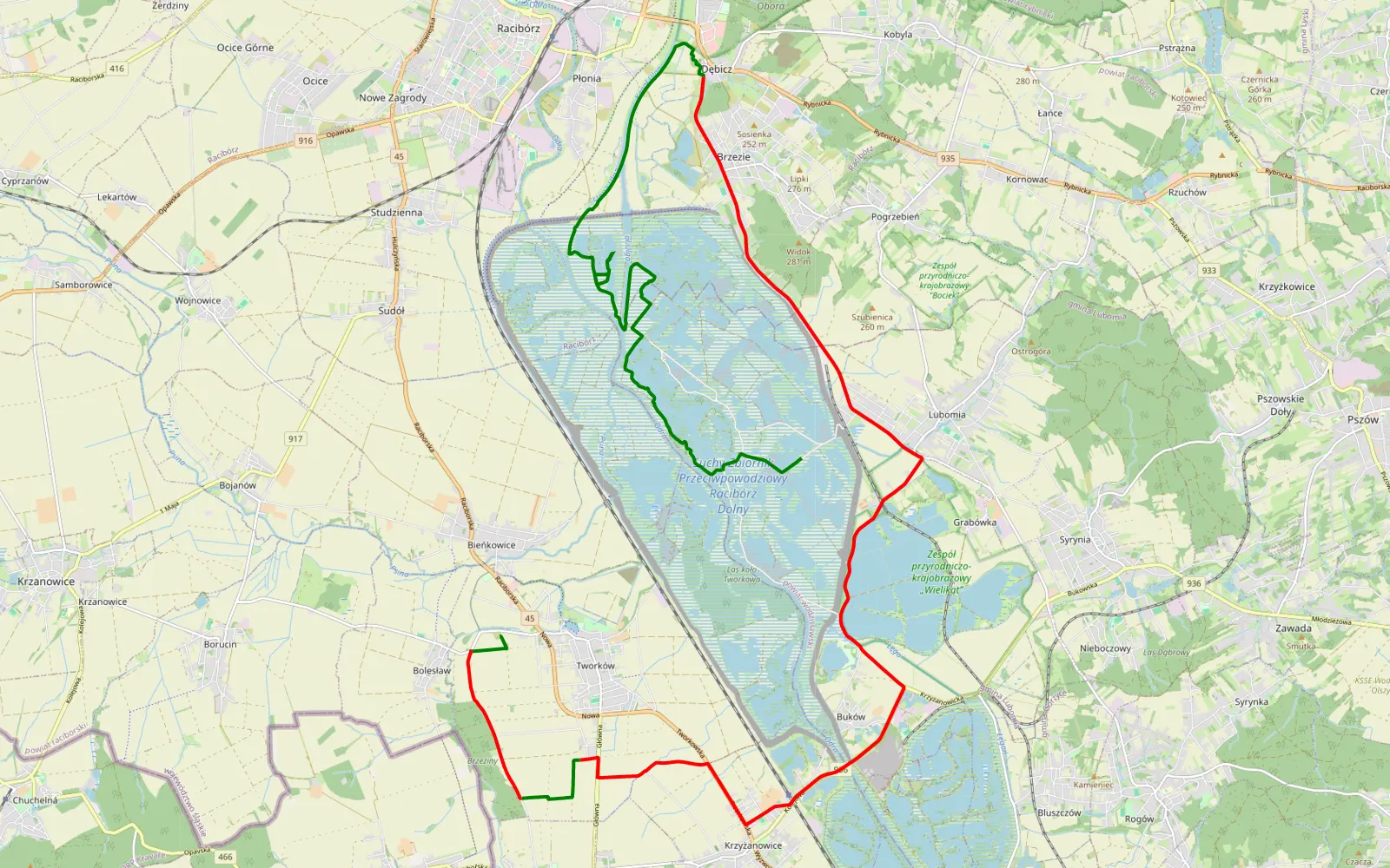 Map of Trawniki - Bolesław - 35.2 km offroad trail, Racibórz County