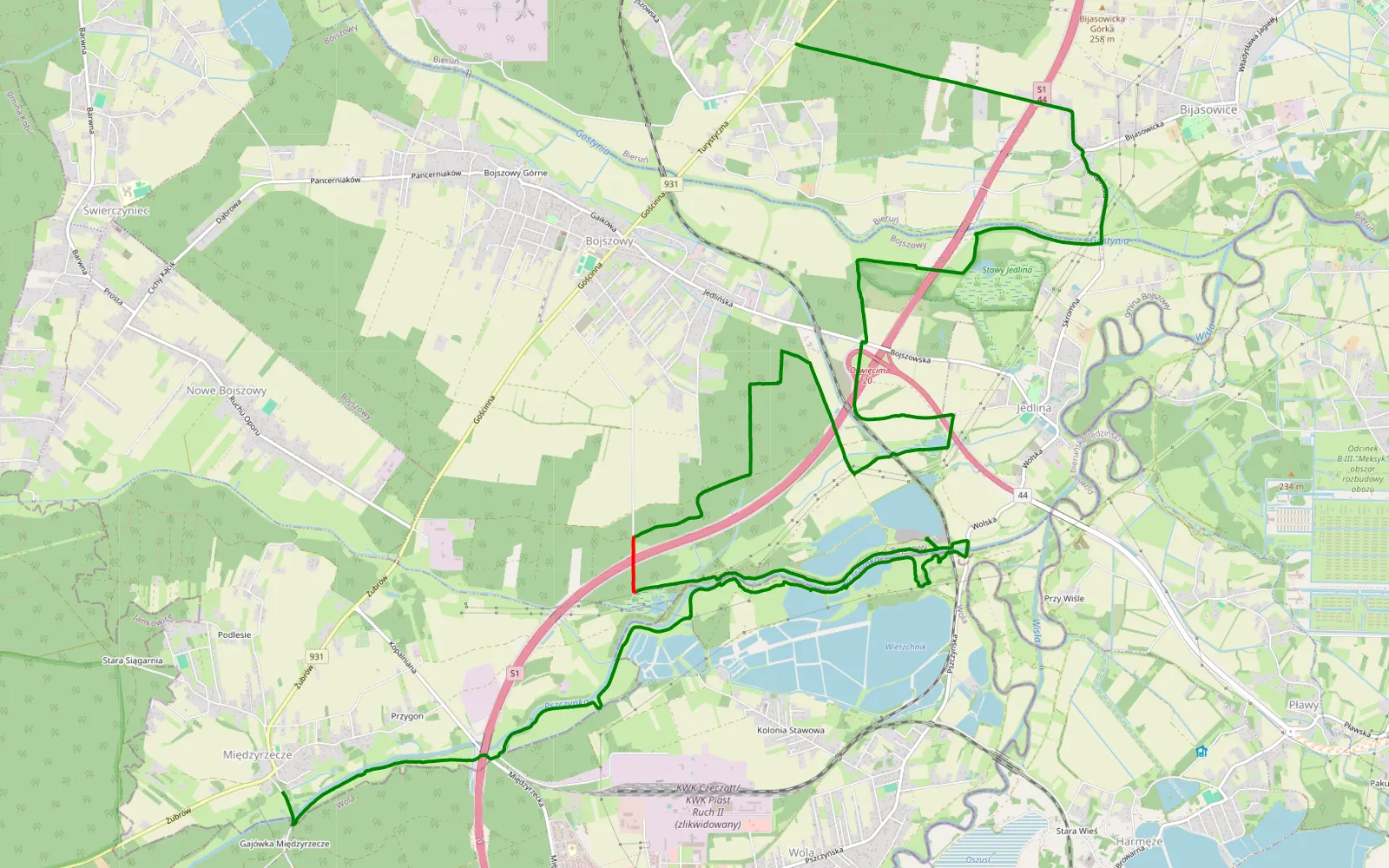 Mapa trasy Międzyrzecze - Kolonia Bieruń Stary - 13.4 km trasy offroad, Powiat Bieruńsko-lędziński