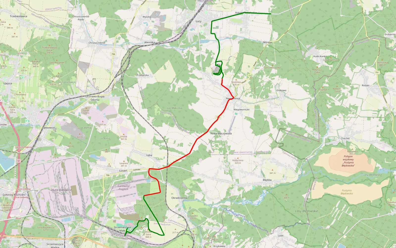 Mapa trasy Strzemieszyce Małe - Rokitno Szlacheckie - 20.5 km trasy offroad, Powiat Zawierciański