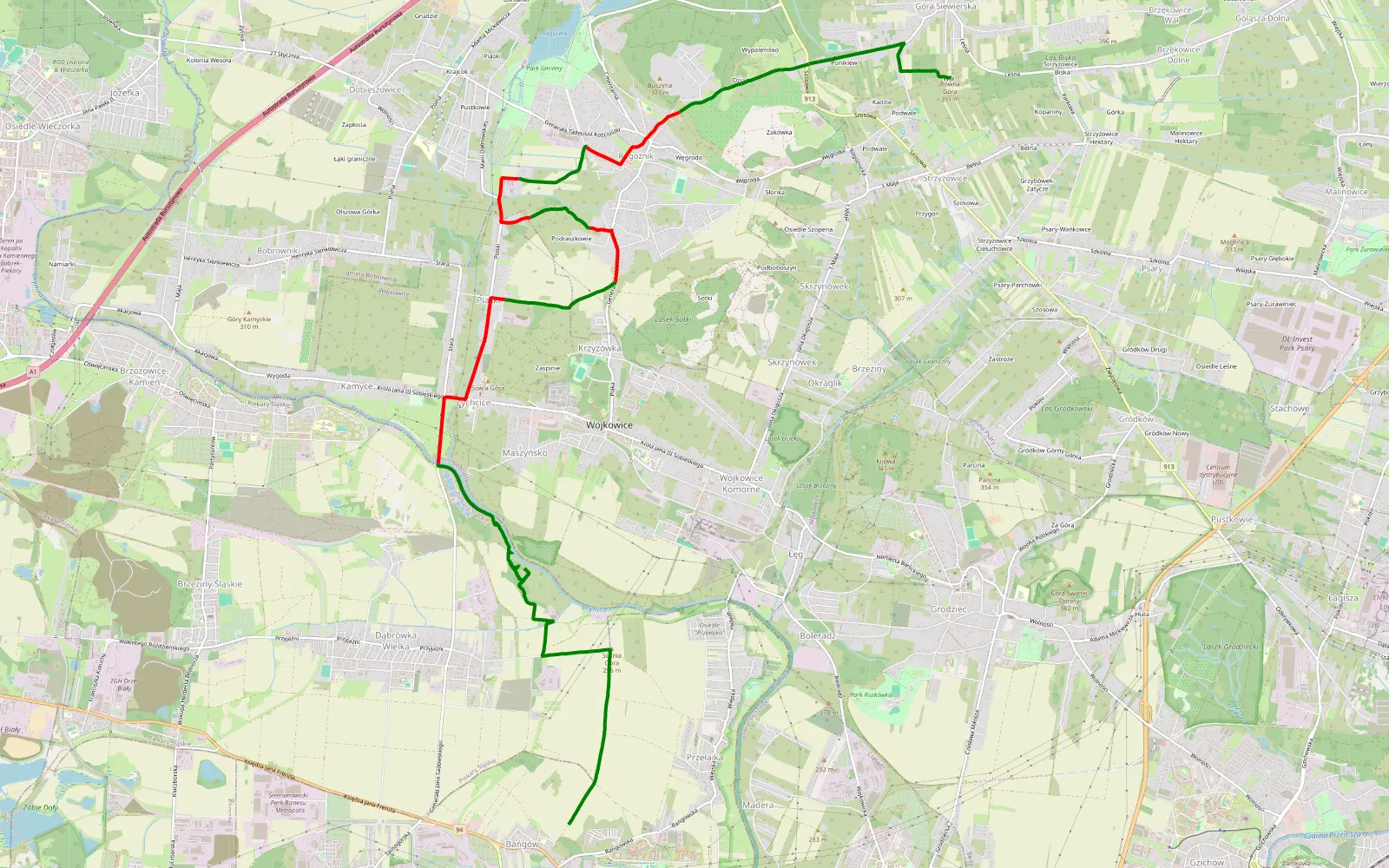 Map of Siemianowice Śląskie - Góra Siewierska - 14.5 km offroad trail, Będzin County