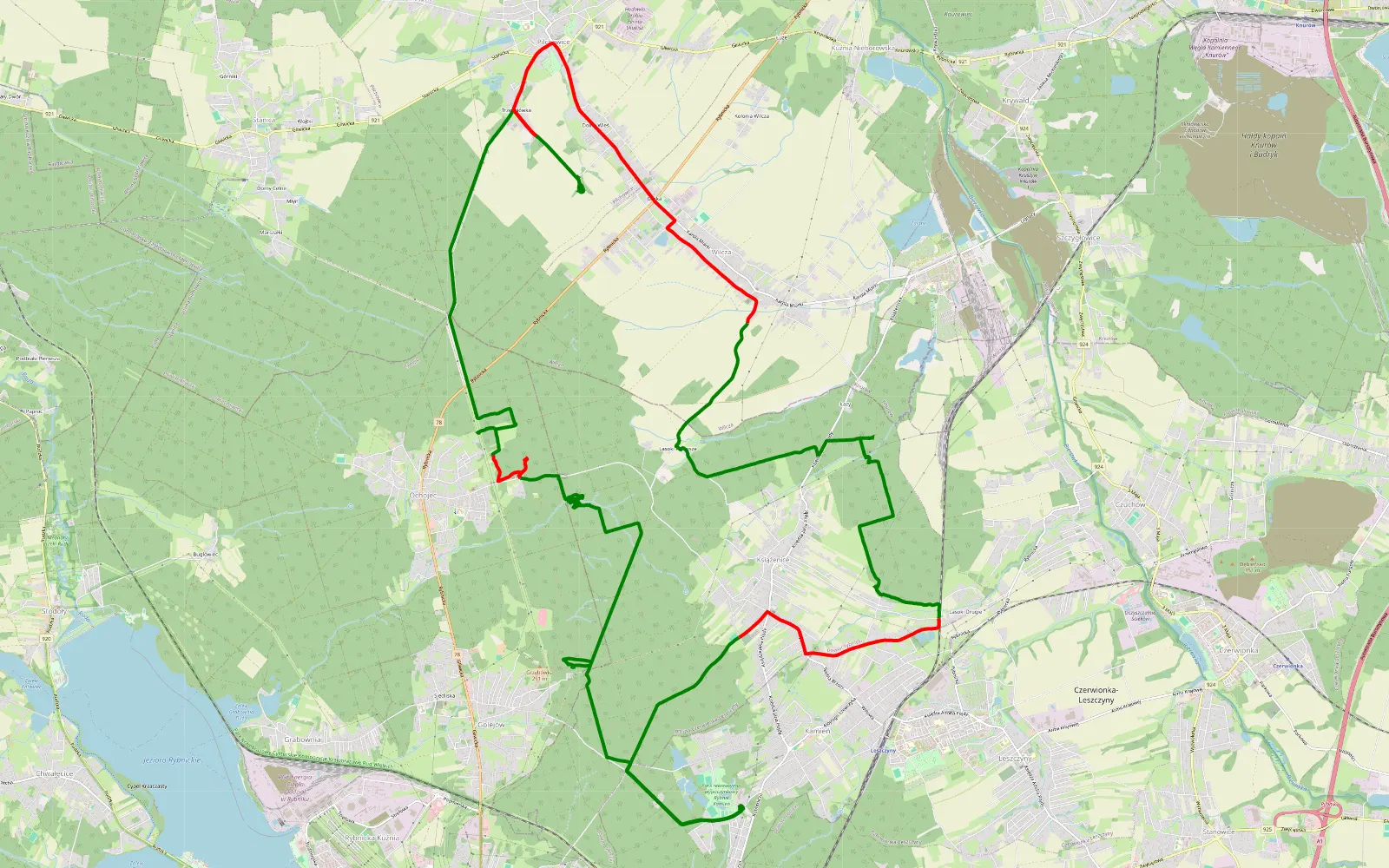 Map of Kamień -Pilchowice - 37.1 km offroad trail, Rybnik County
