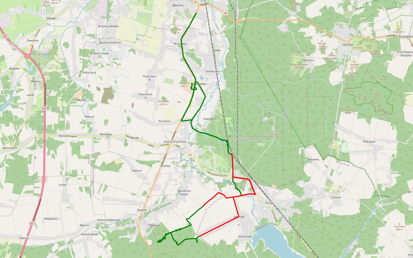 Mapa trasy Leroy samul jastrząb samul guerkowka - 27.8 km trasy offroad, Powiat Częstochowski