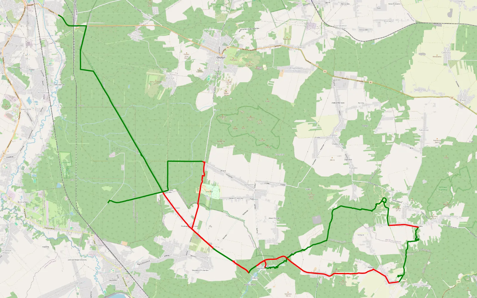 Mapa trasy Pasterka 2024 - 43 km trasy offroad, Powiat Częstochowski