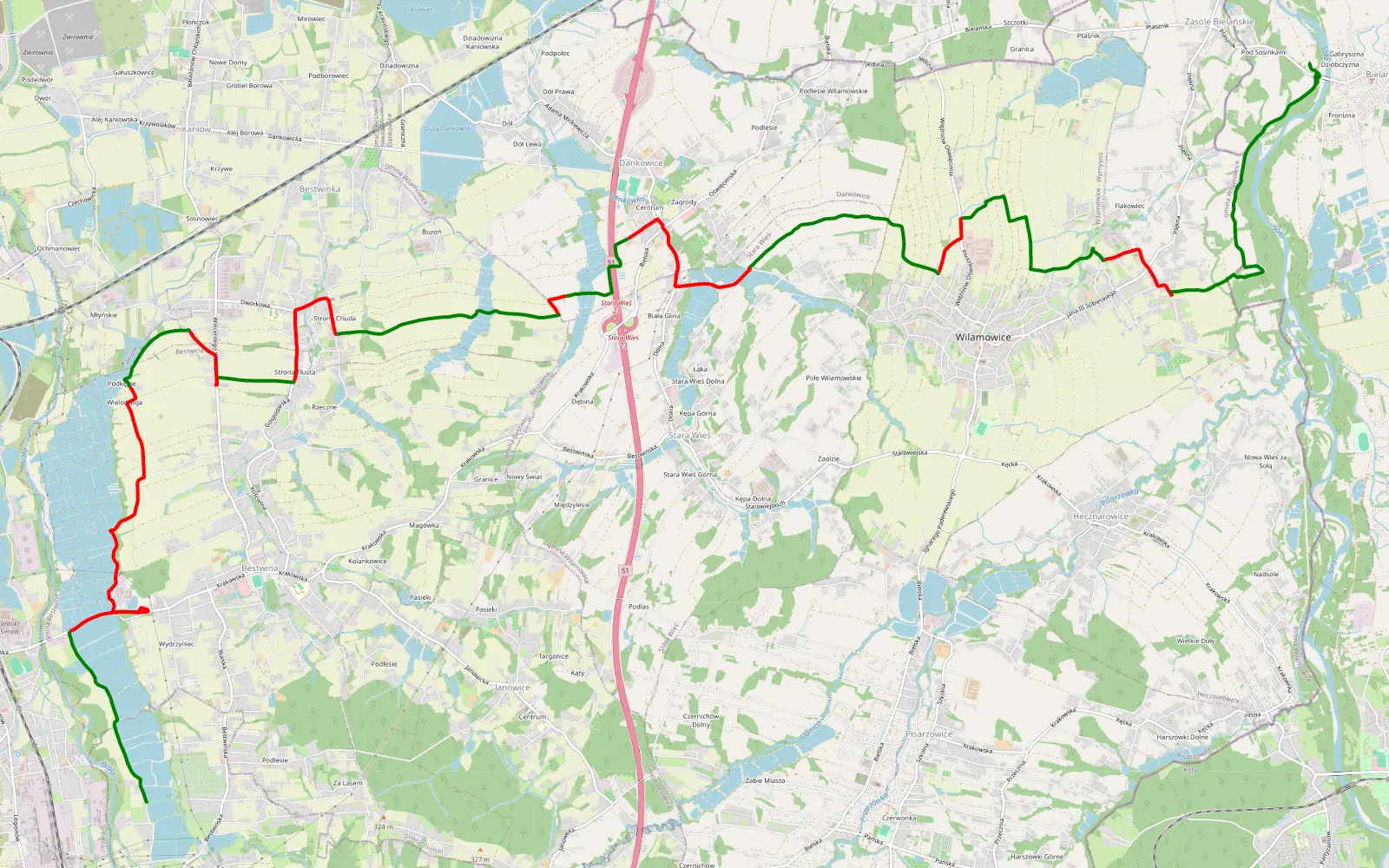 Map of Lipowiec - Bielany - 22.3 km offroad trail, Bielsko County