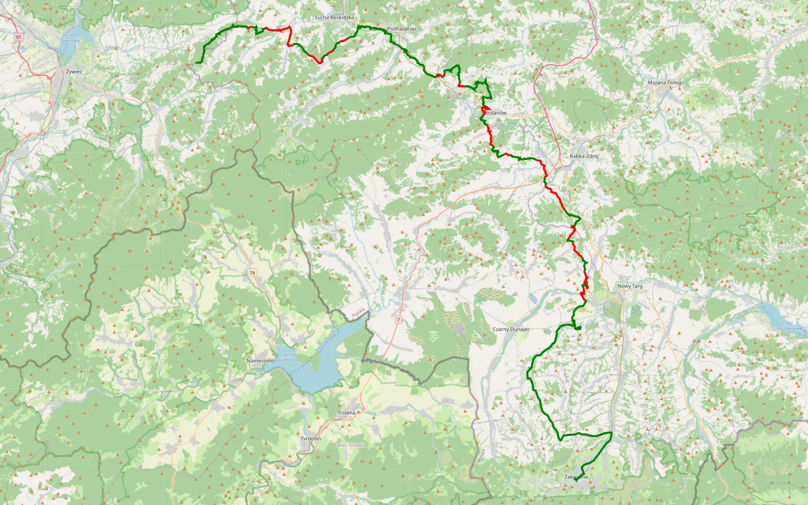 Map of Hucisko - Zakopane - 103.3 km offroad trail, Sucha County