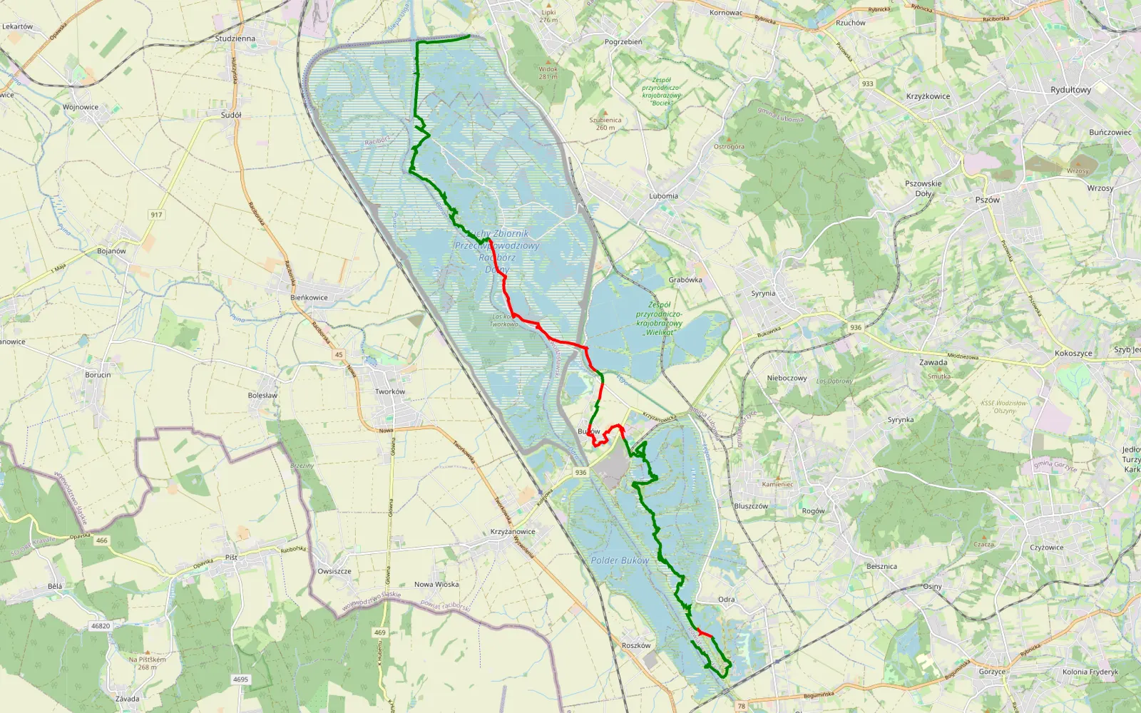 Map of Pogwizdów - Roszków - 25.6 km offroad trail, Wodzisław County