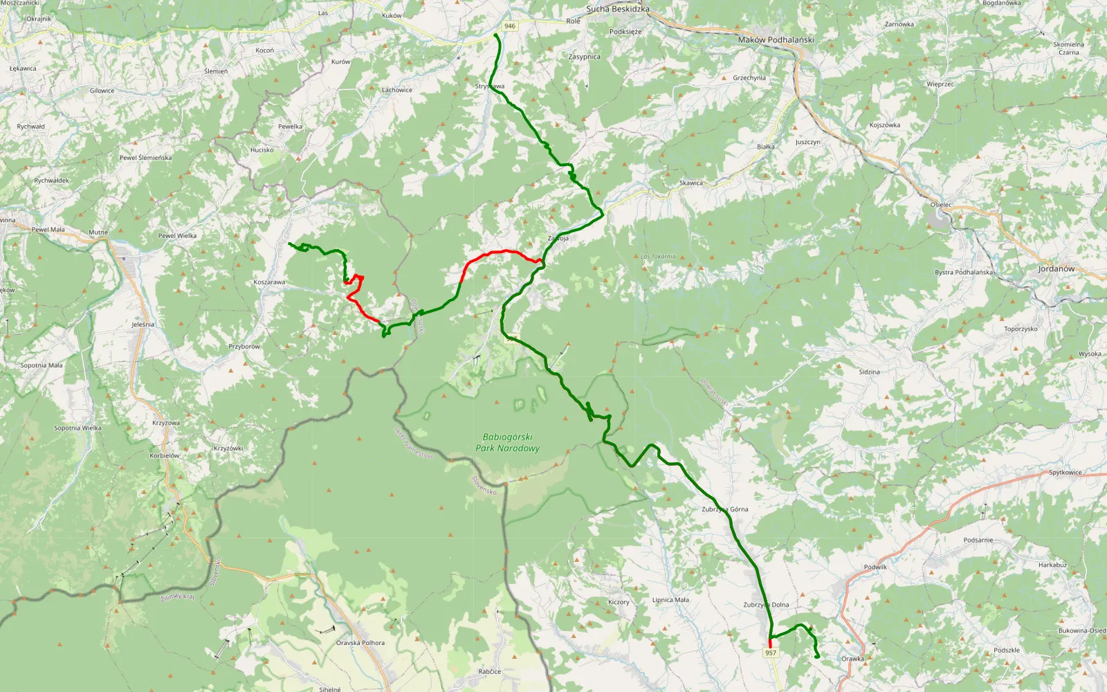 Map of Z Koszarawy na Jabłonkę - 49.7 km offroad trail, Nowy Targ County