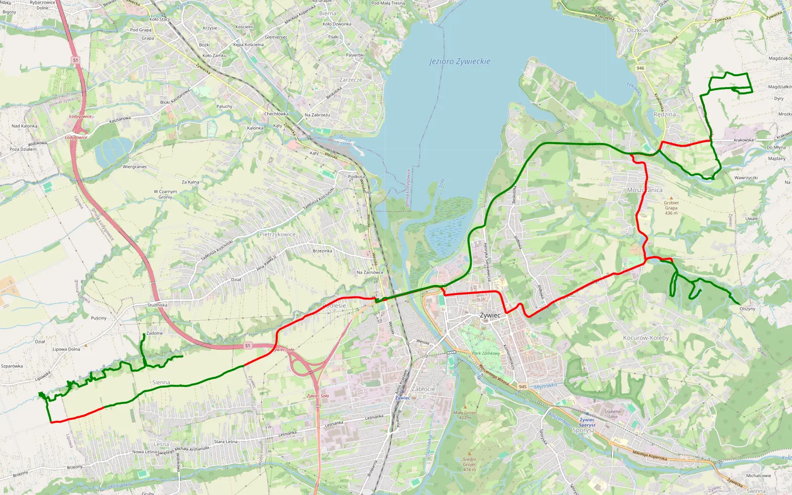 Map of Pętla Podlesie-Moszczanica-Lękawica - 28.7 km offroad trail, Żywiec County