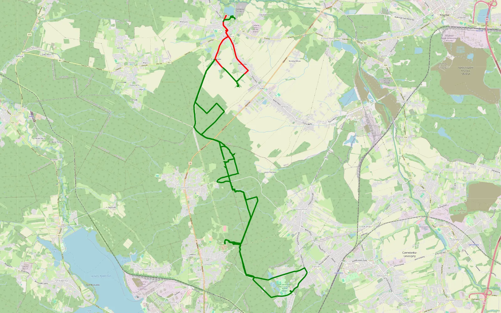 Map of Kamień -Pilchowice - 34.7 km offroad trail, Gliwice County