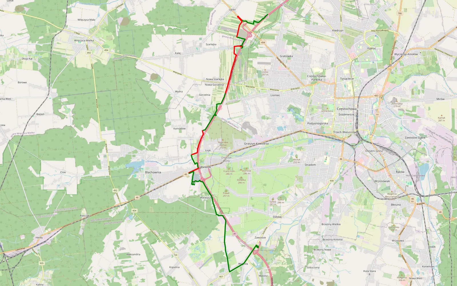 Map of Biała Dolna - Wąsosz - 14.5 km offroad trail, Częstochowa County
