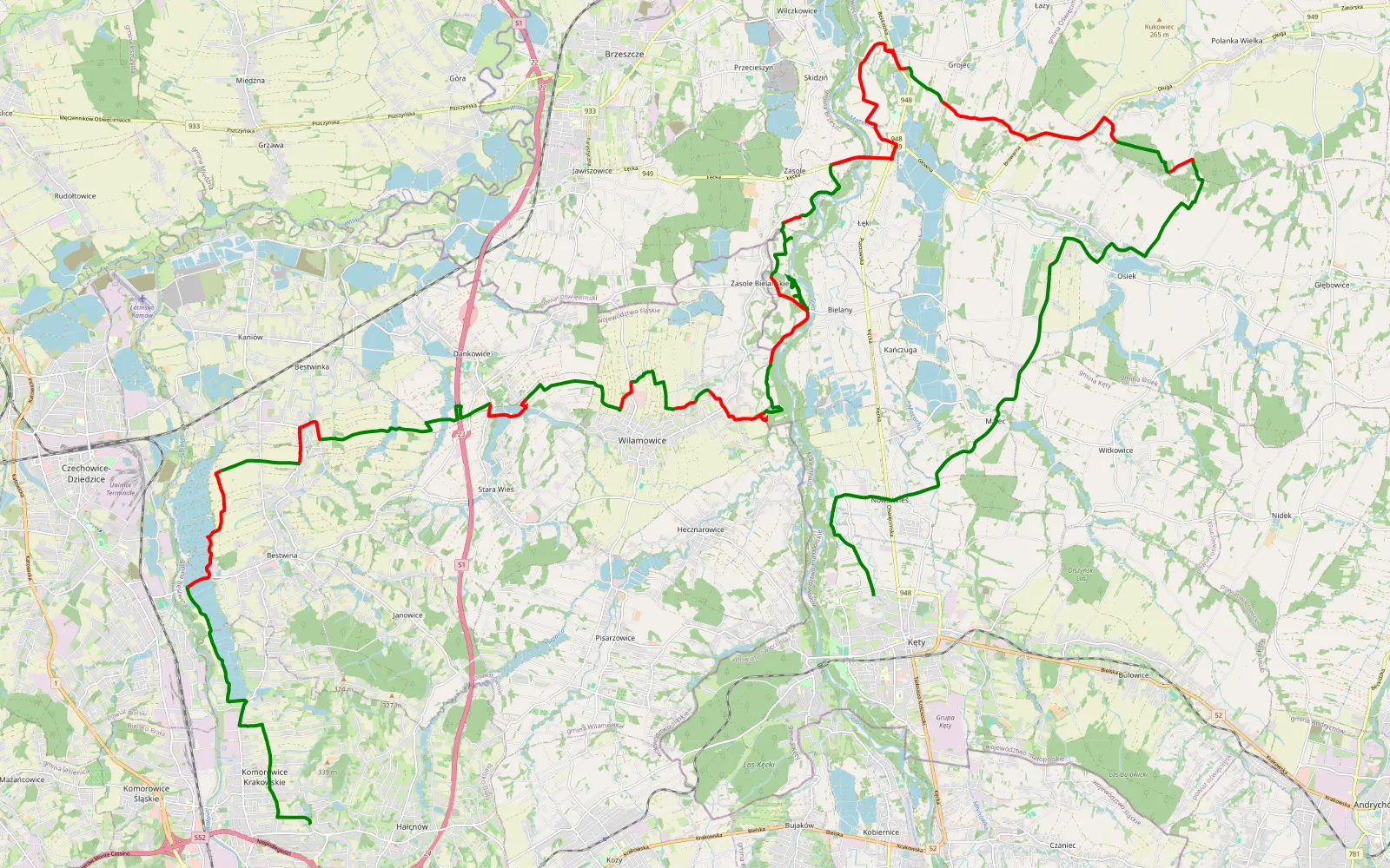 Map of Zabawa - Kęty - 43.3 km offroad trail, Oświęcim County