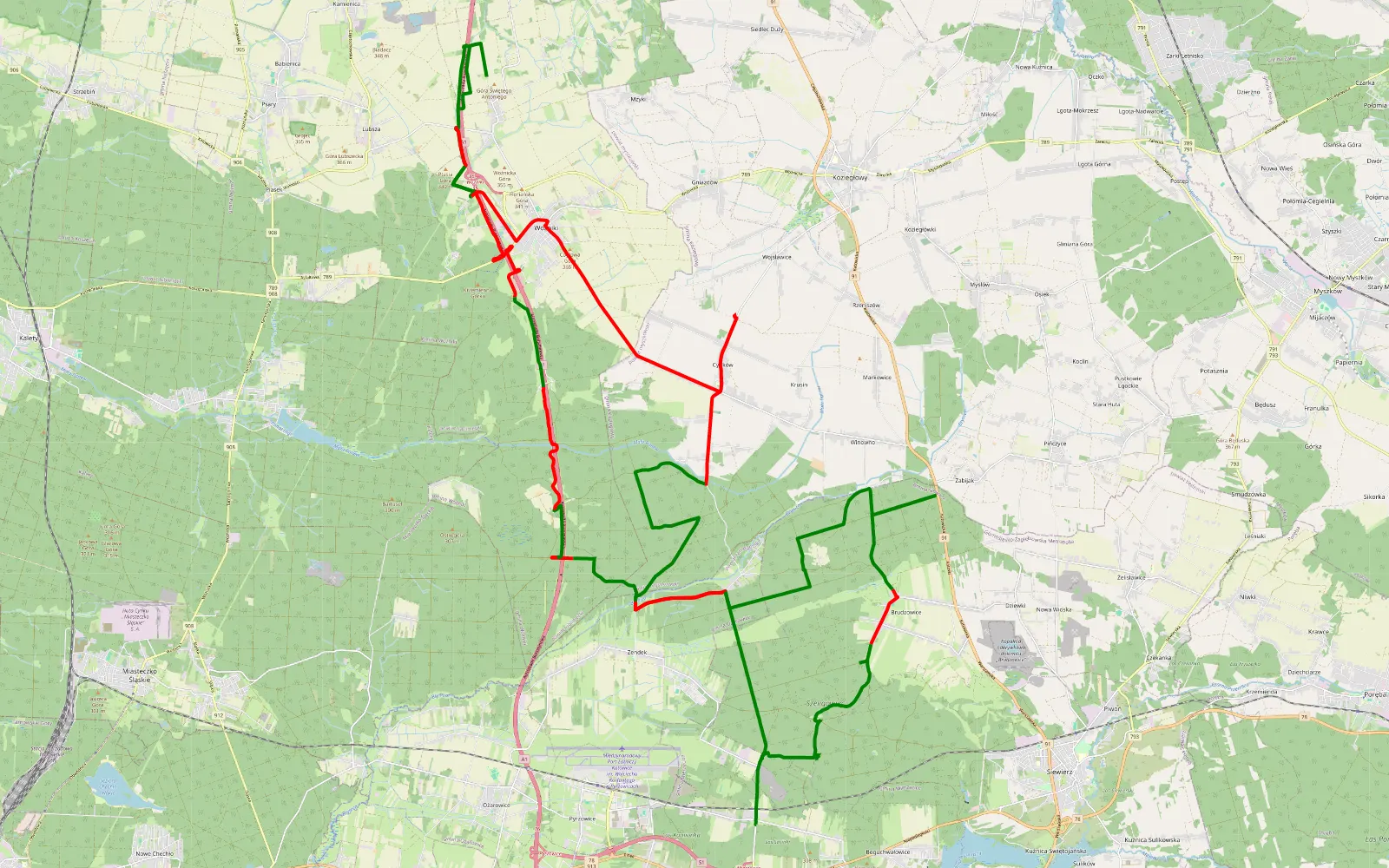 Mapa trasy Niwiska - Zadzień - 75.3 km trasy offroad, Powiat Lubliniecki