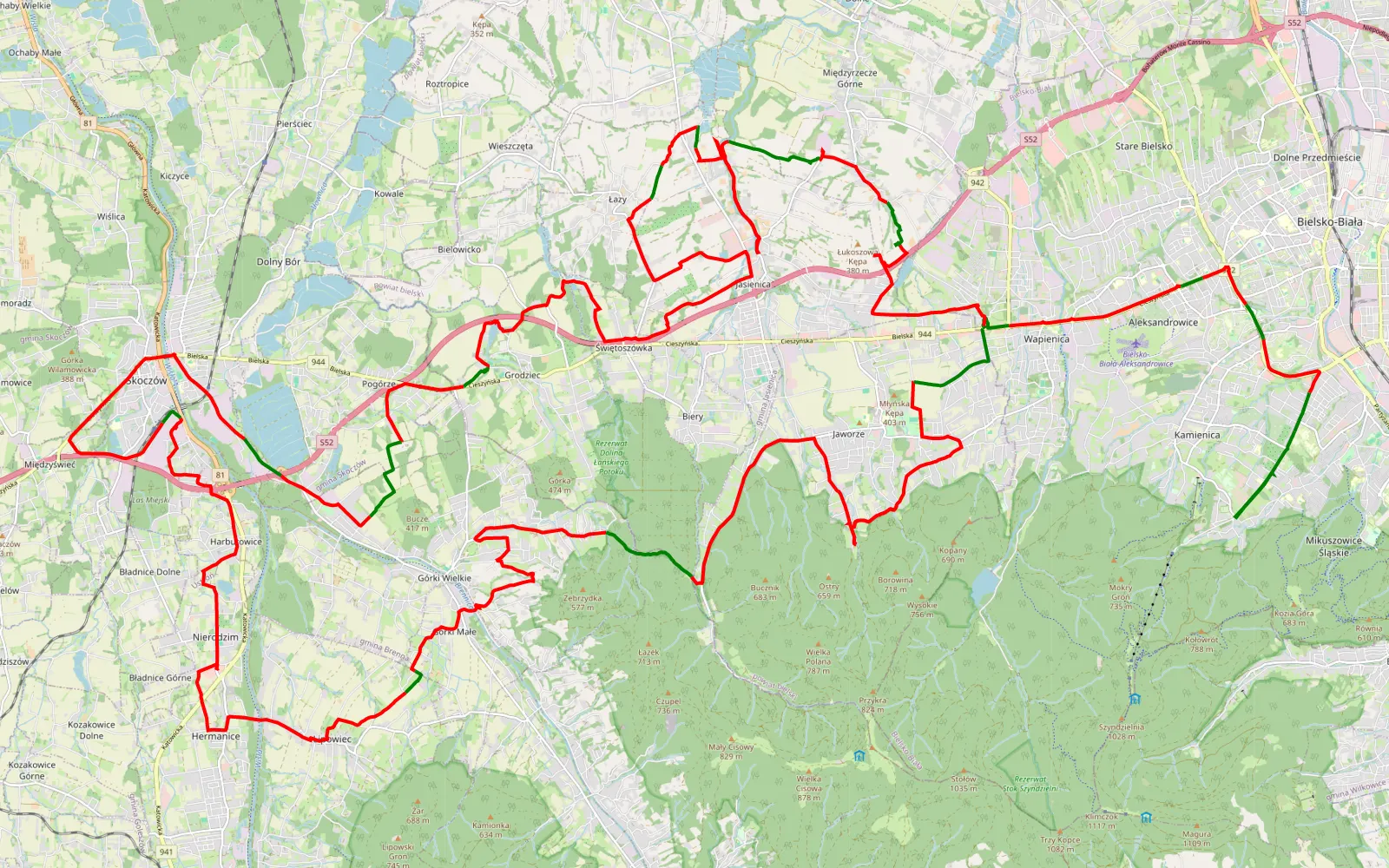 Map of Olszówka Górna - Wapienica - 77.3 km offroad trail, Cieszyn County