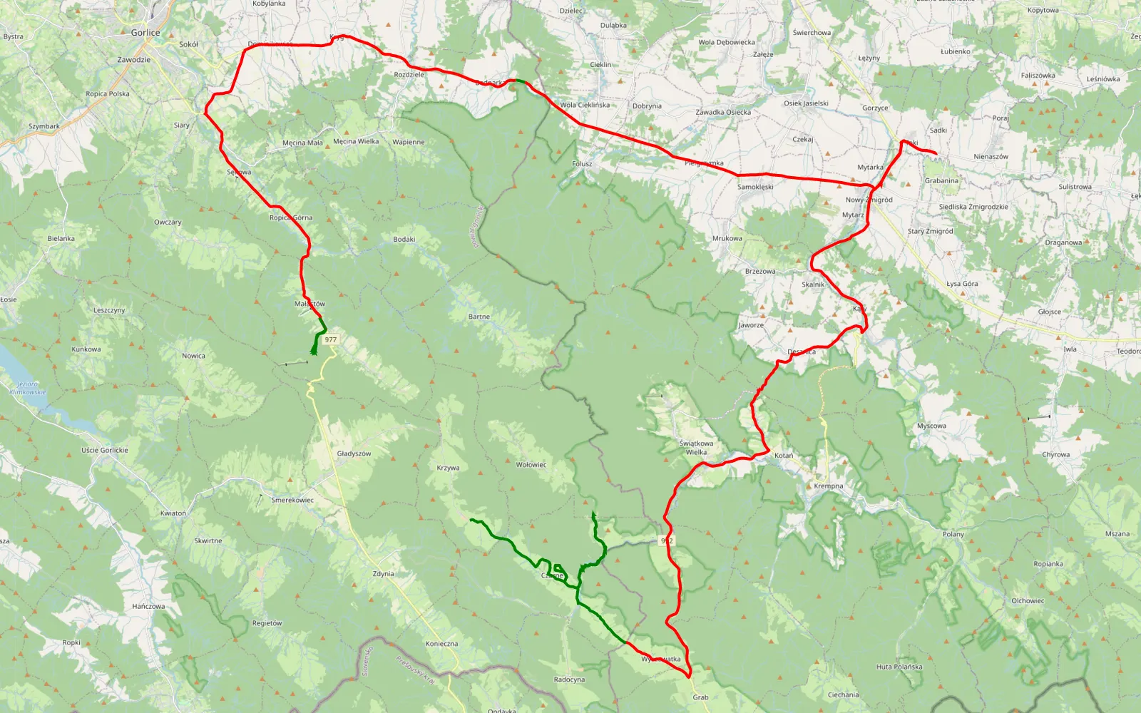 Map of Jasionka - Małastów - 96.1 km offroad trail, Gorlice County