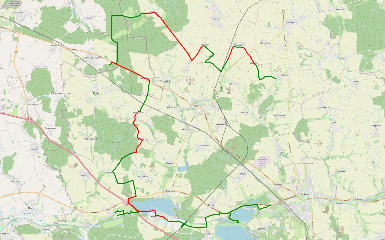 Map of Sieroty - Paczynka - 52.9 km offroad trail, Gliwice County