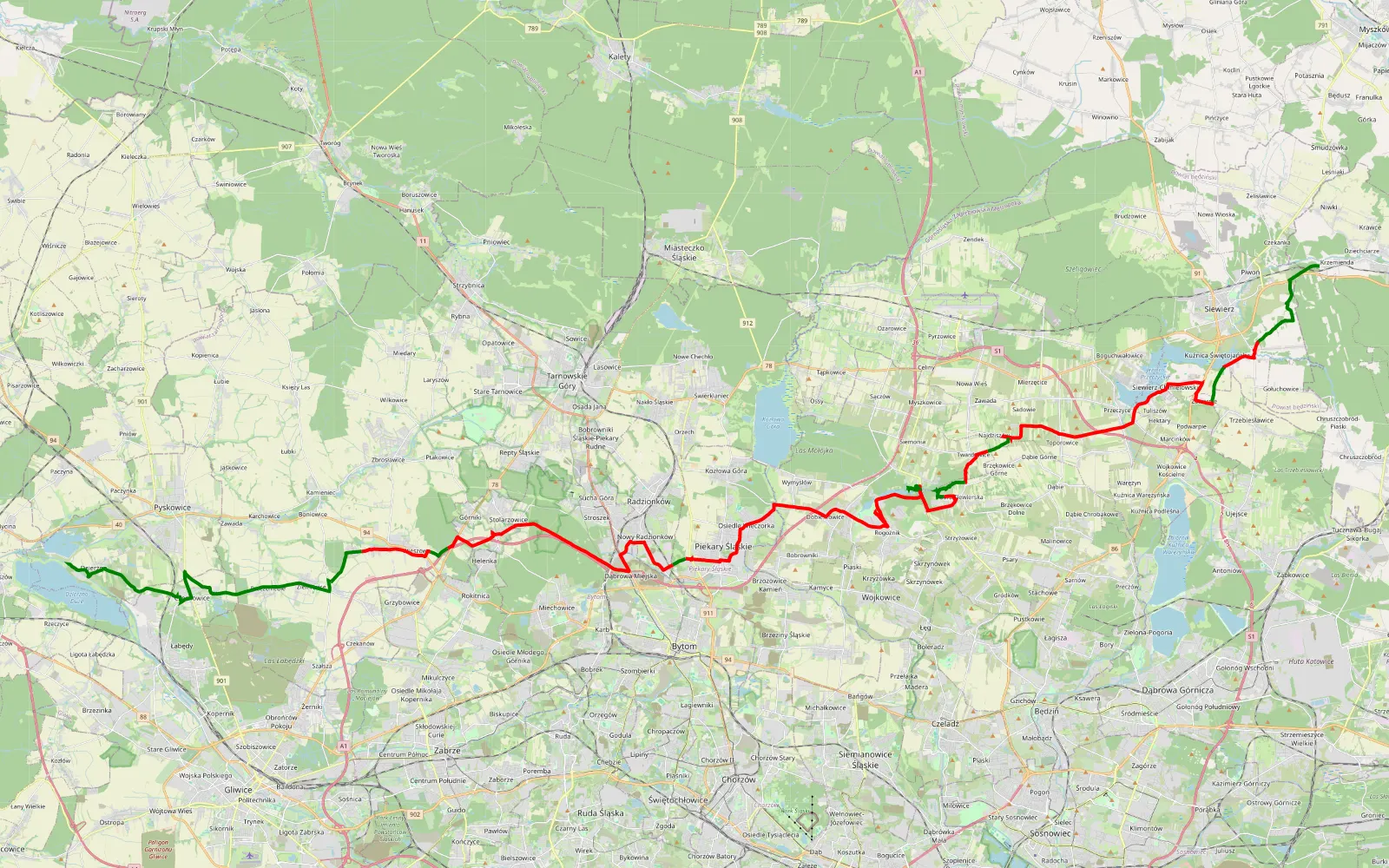 Map of Dzierzno - 63 km offroad trail, Będzin County