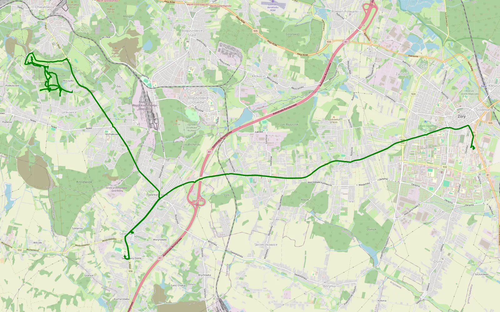 Map of Jankowice Rybnickie - Żory - 8.1 km offroad trail, Rybnik County