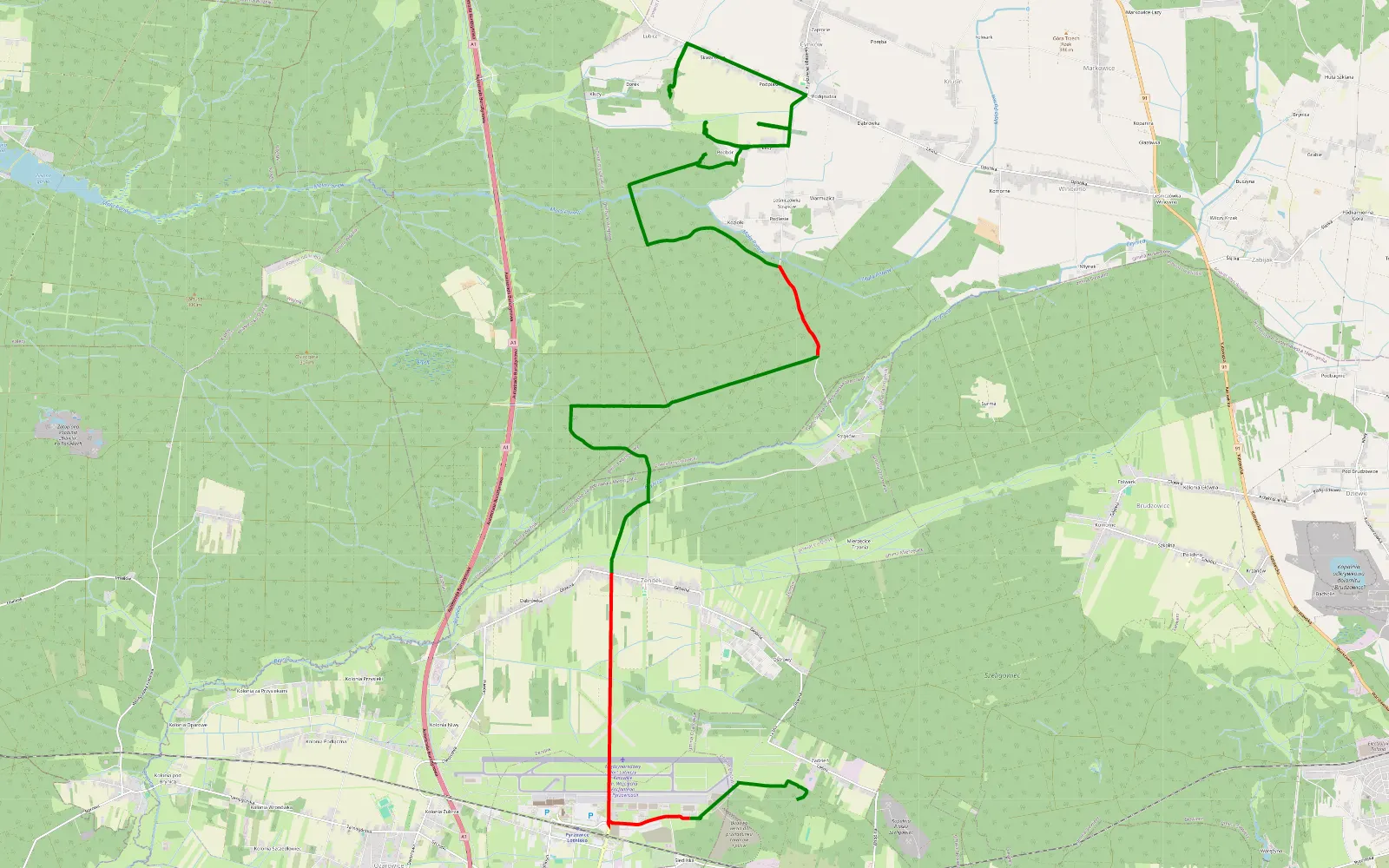 Mapa trasy Zadzień - Graniczna - 18.6 km trasy offroad, Powiat Myszkowski