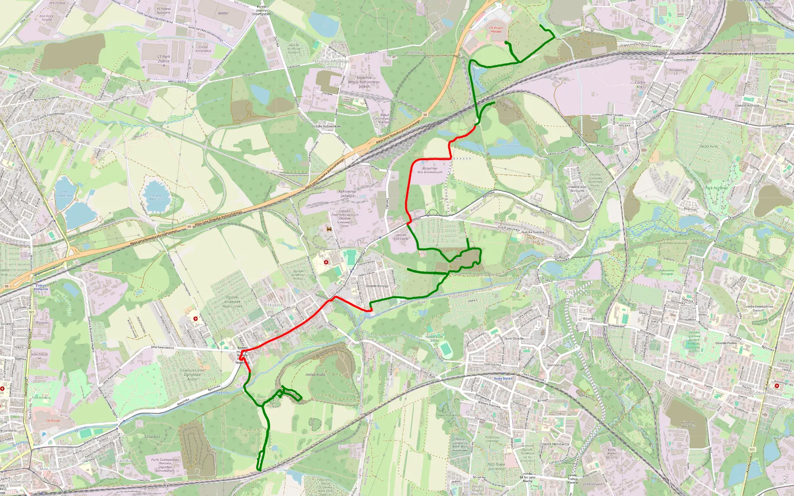 Map of Bobrek - Szczęść Boże - 12.9 km offroad trail, Zabrze