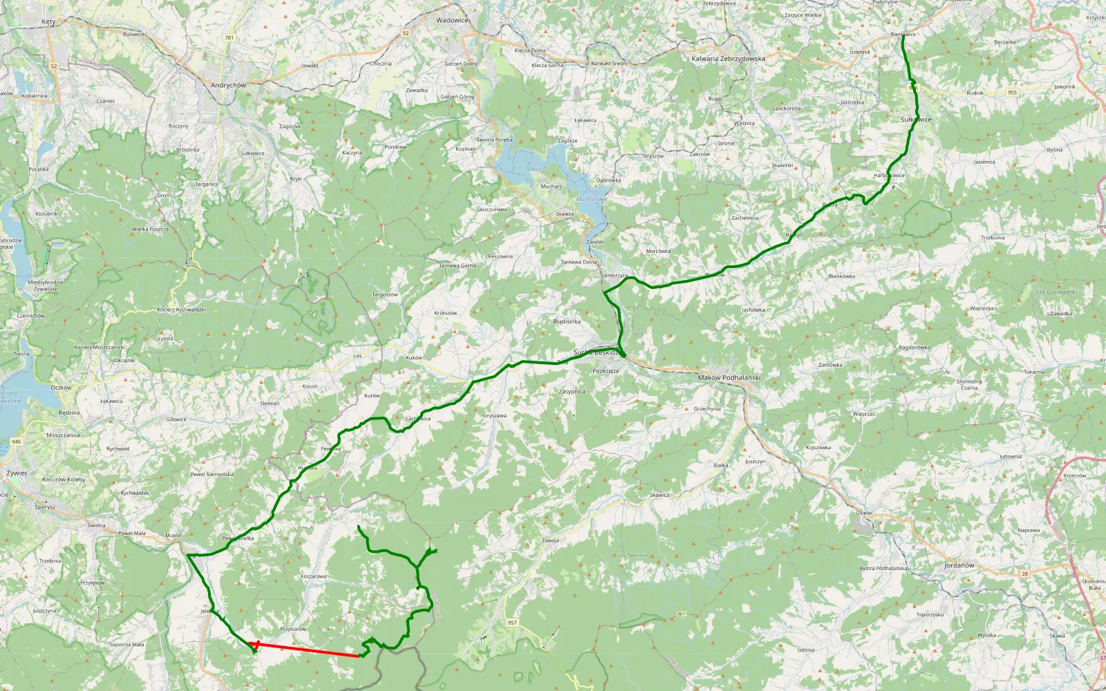 Map of Jałowiec - Biertowice - 23.7 km offroad trail, Żywiec County